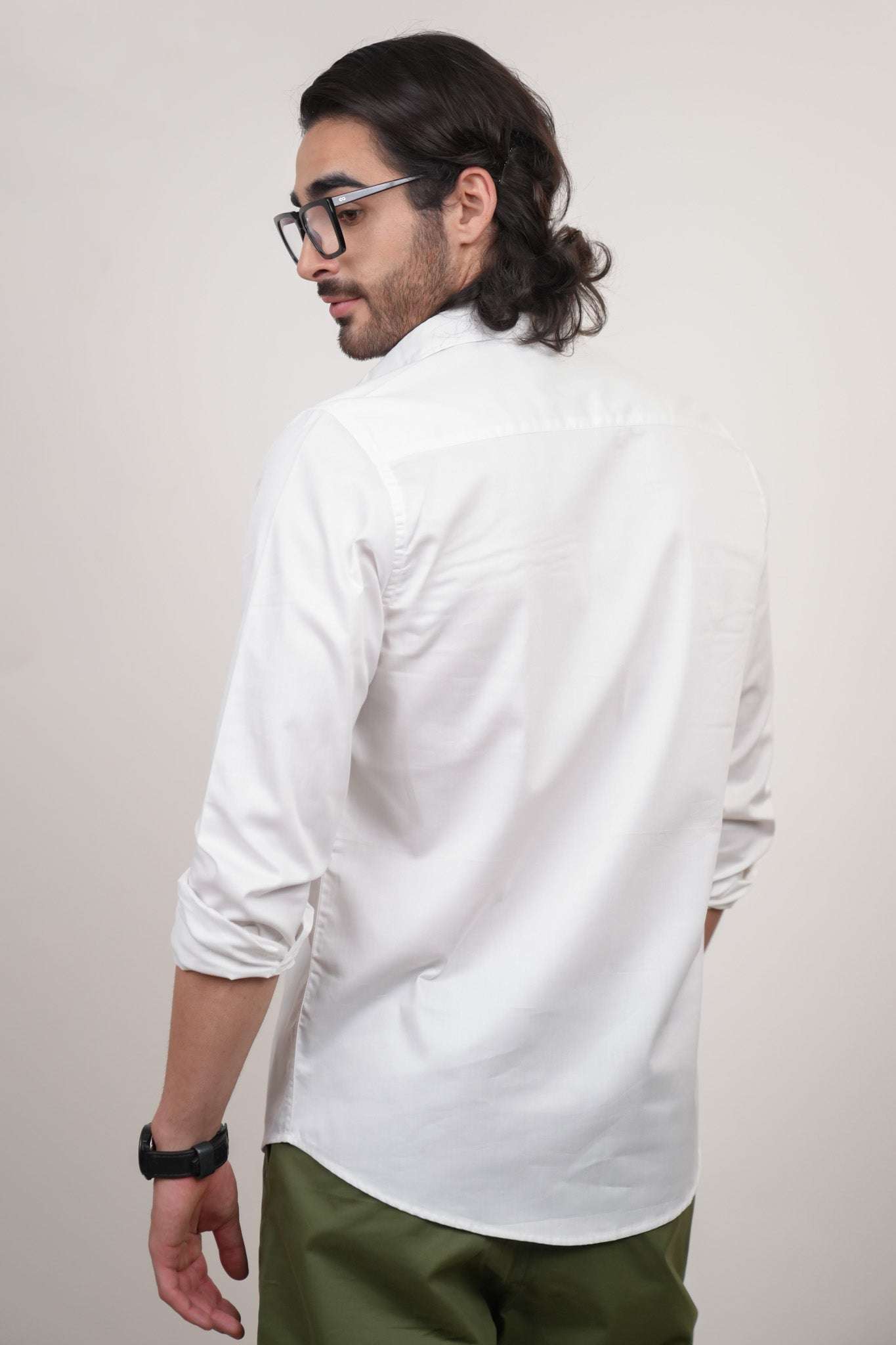 White Solid Cotton Twill Slim Fit Shirt