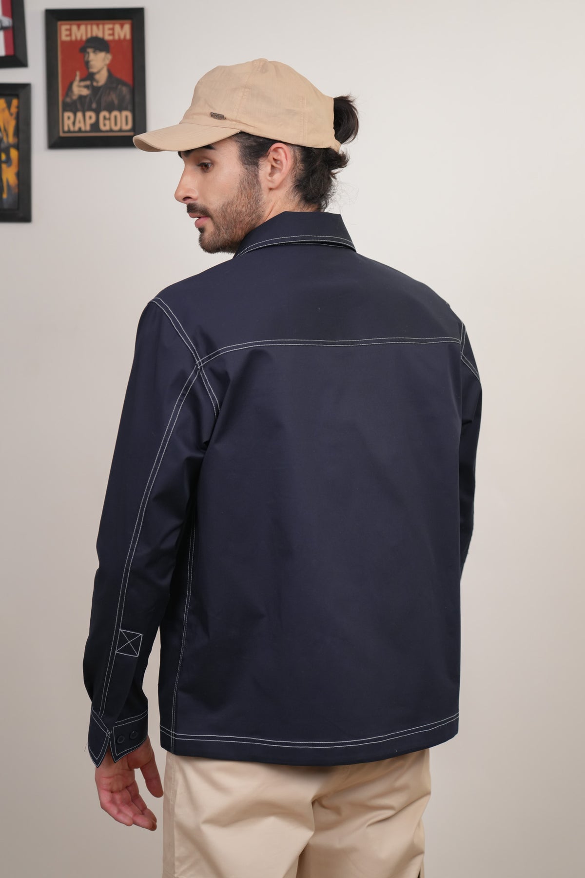 Navy Blue Solid Heavy Cotton Twill Boxy Fit Shirt For Men