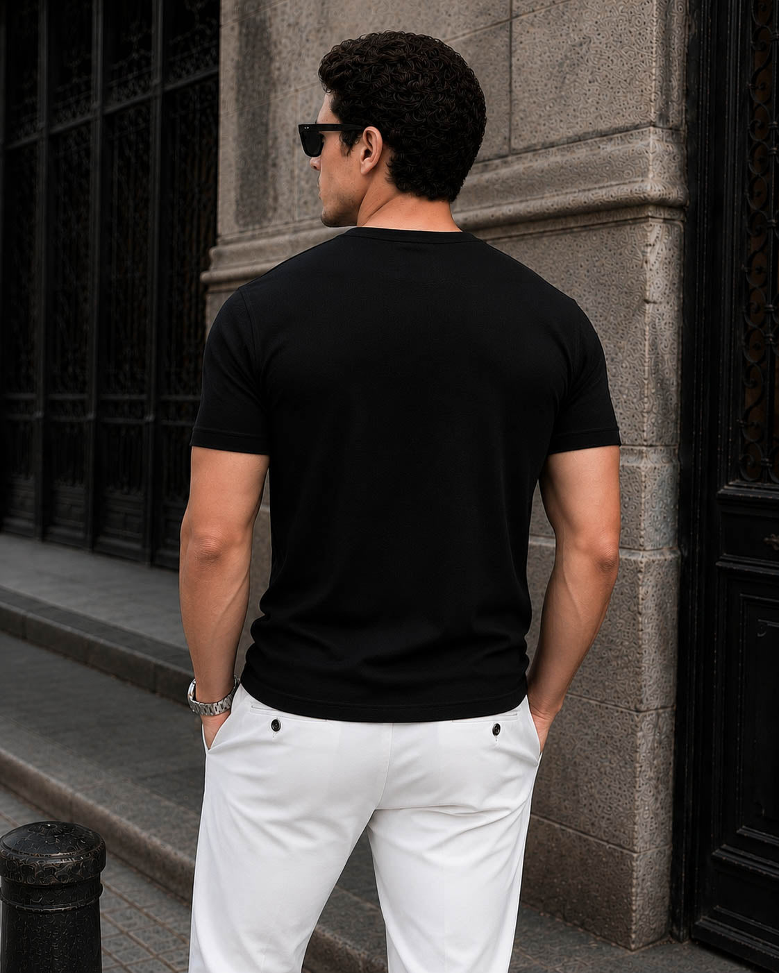 Black Waffle Henley Half Sleeve T-Shirt