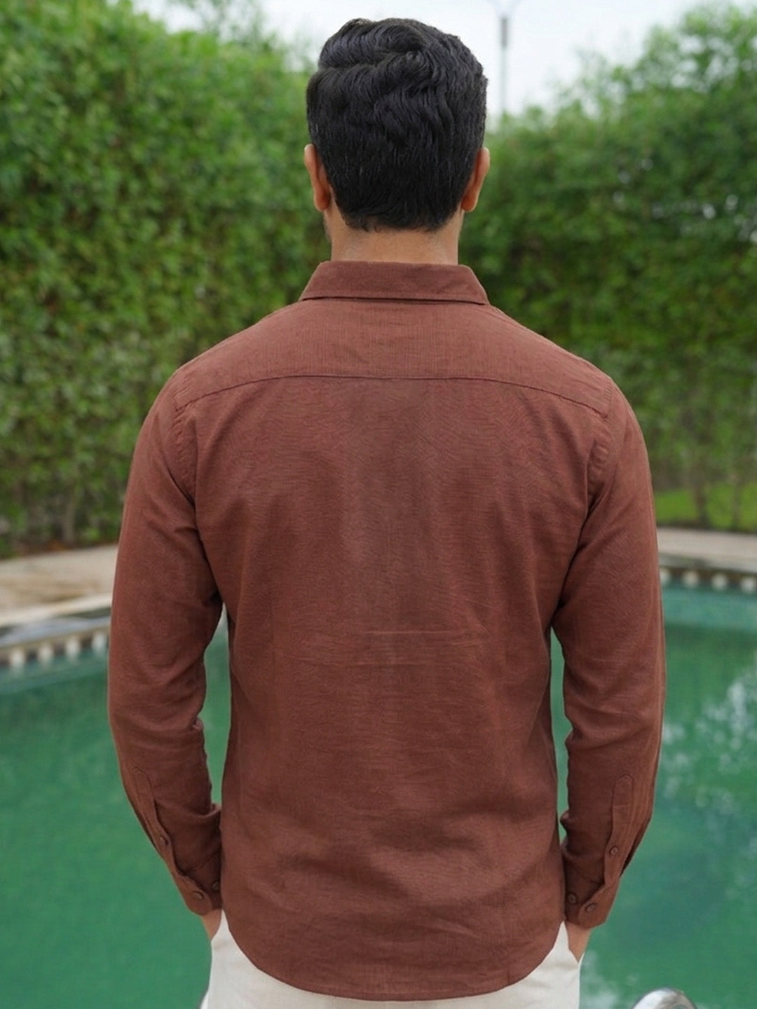 Rust Solid Pre-Washed Slim Fit Linen Cotton Shirt