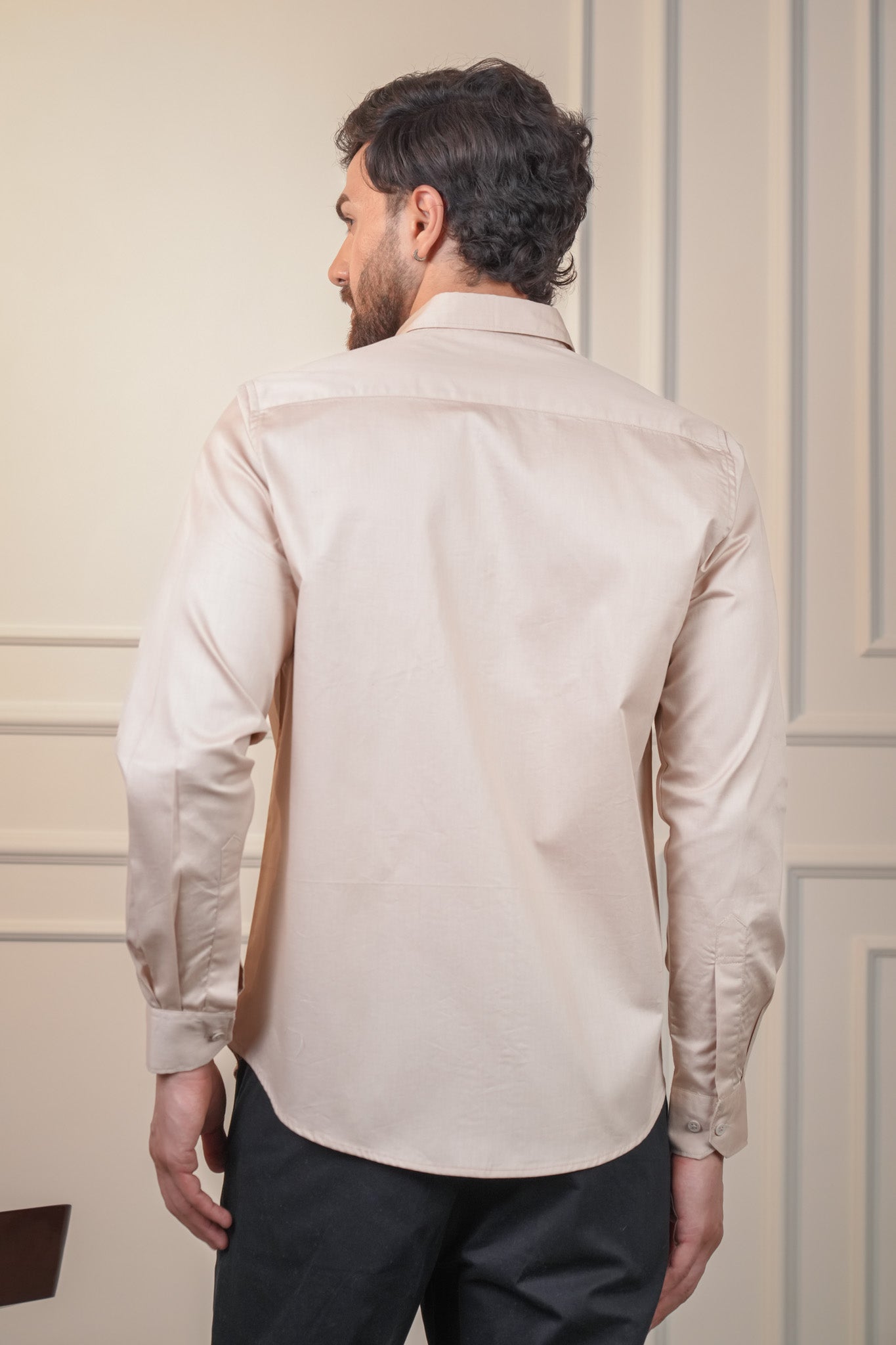 Earthy Beige Solid Cotton Twill Slim Fit Shirt