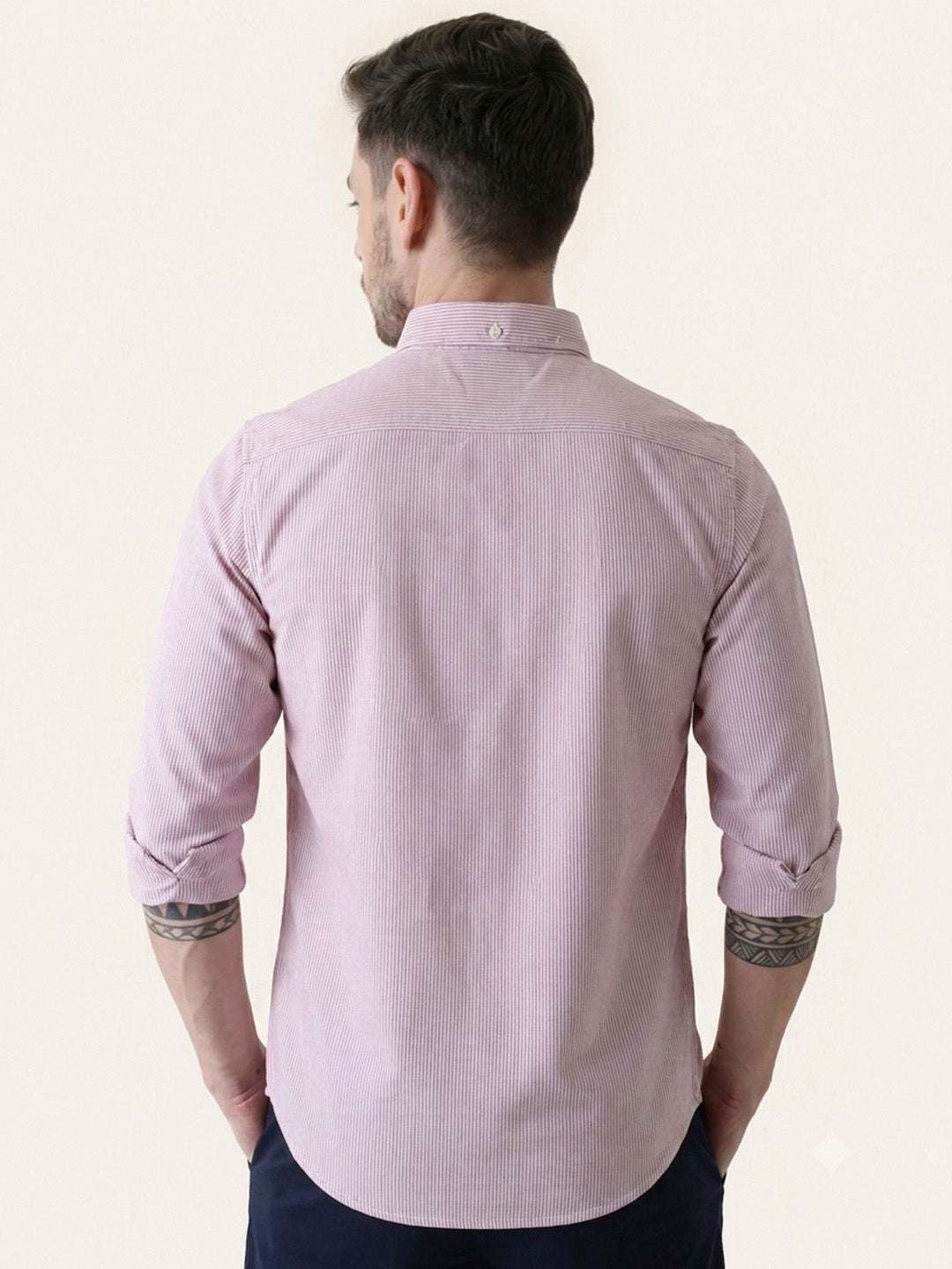 Red Striped Slim Fit Cotton Shirt