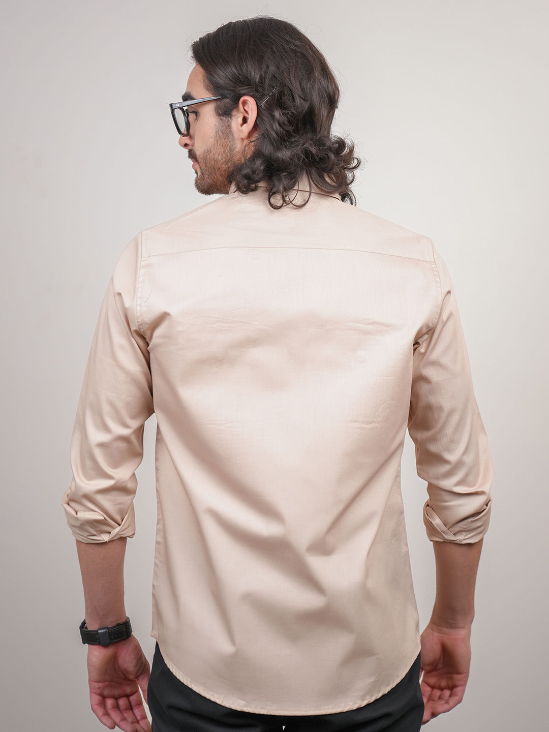 Earthy Beige Solid Cotton Twill Slim Fit Shirt