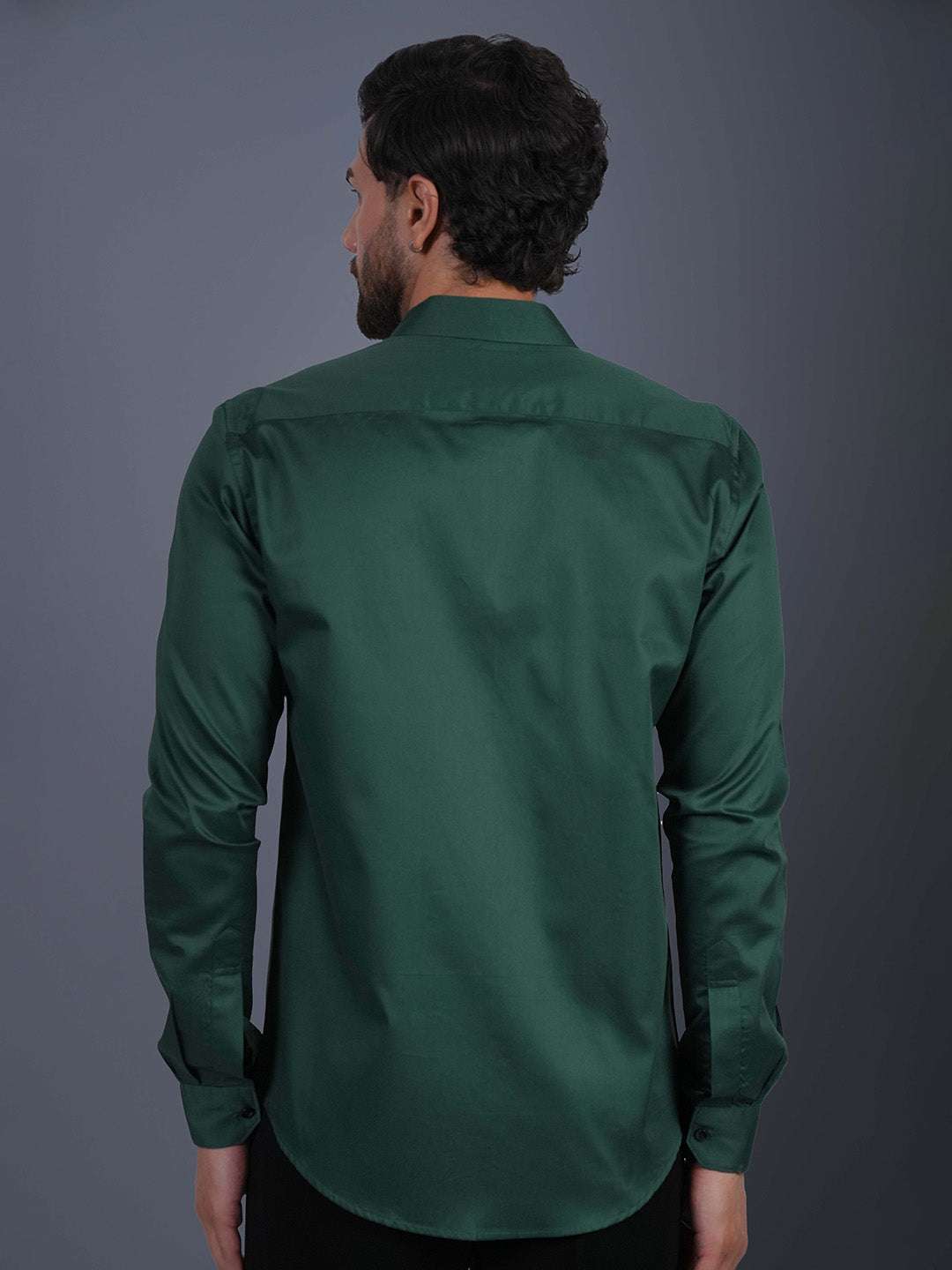 English Green Sequin Cotton Satin Slim Fit Shirt
