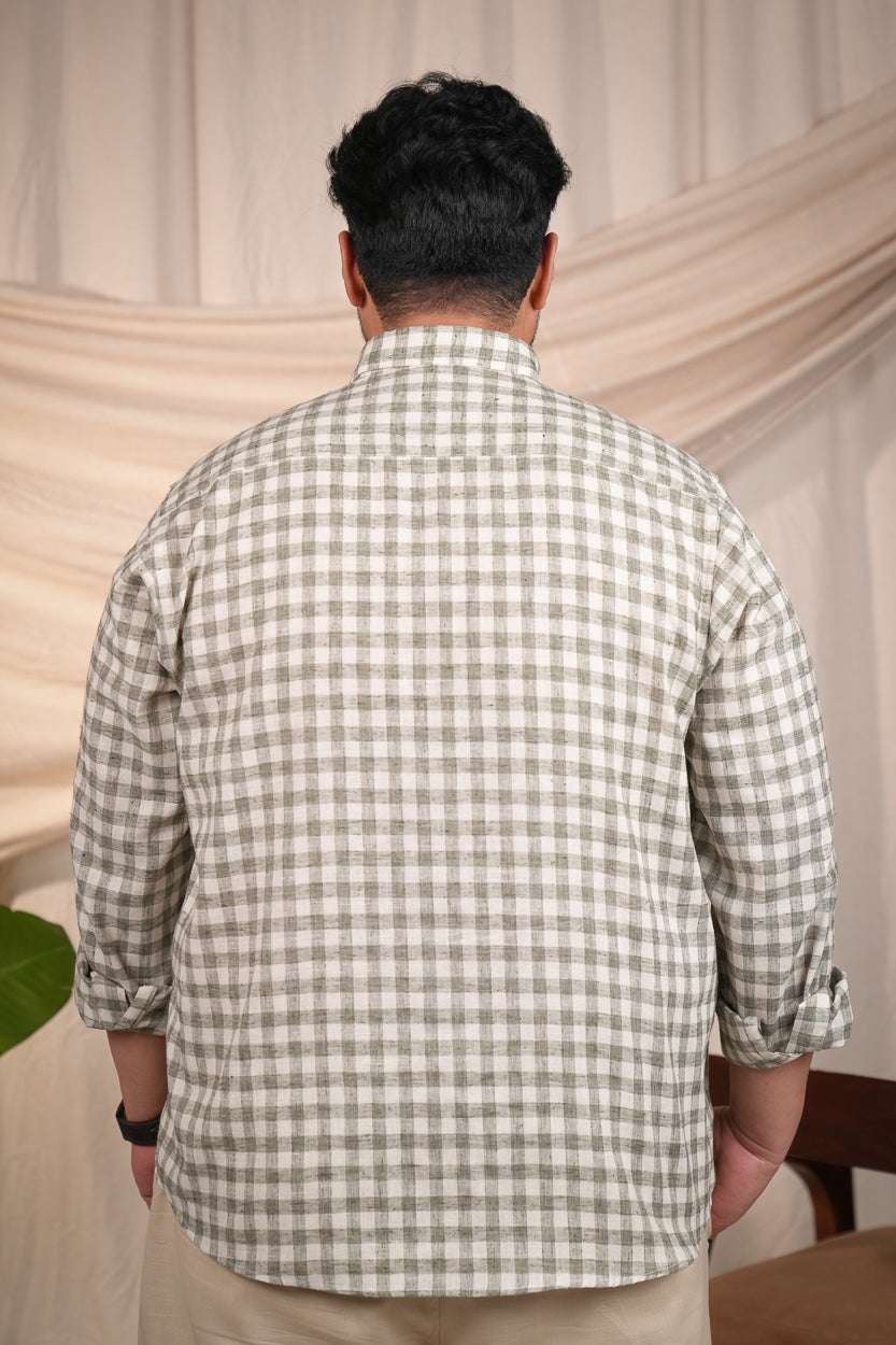 Meadow Green Checks Pre-Washed Linen Cotton Regular Fit Plus Size Shirt