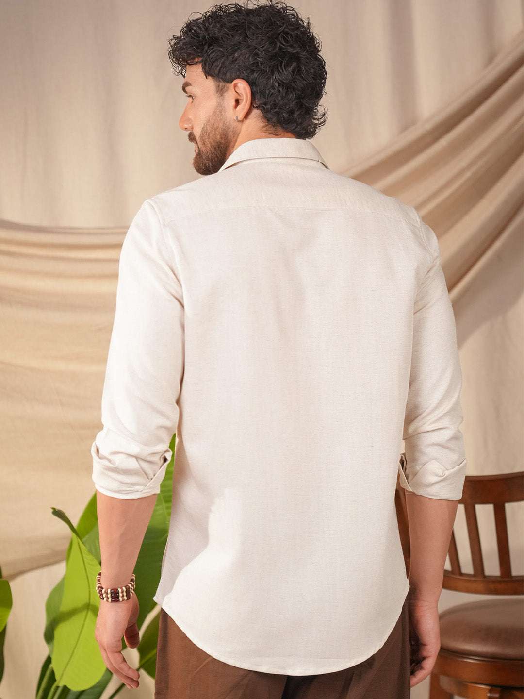Beige Natural Grains Vacation Mode Embroidery Linen Cotton Shirt