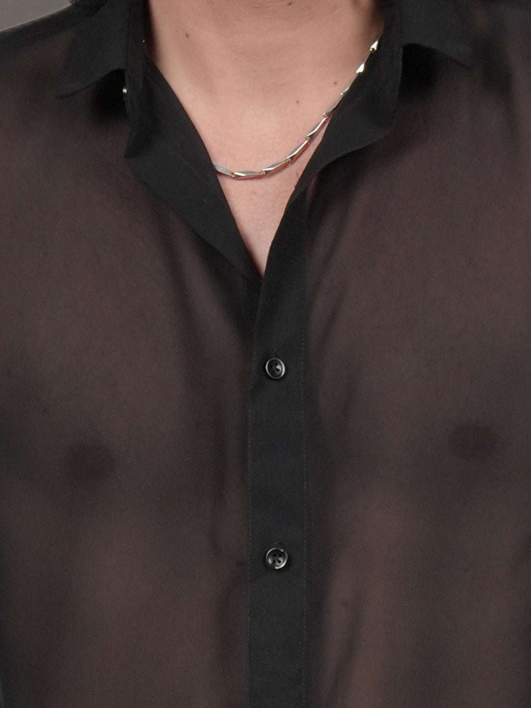 Black Solid Georgette Solid Slim Fit Transparent Shirt