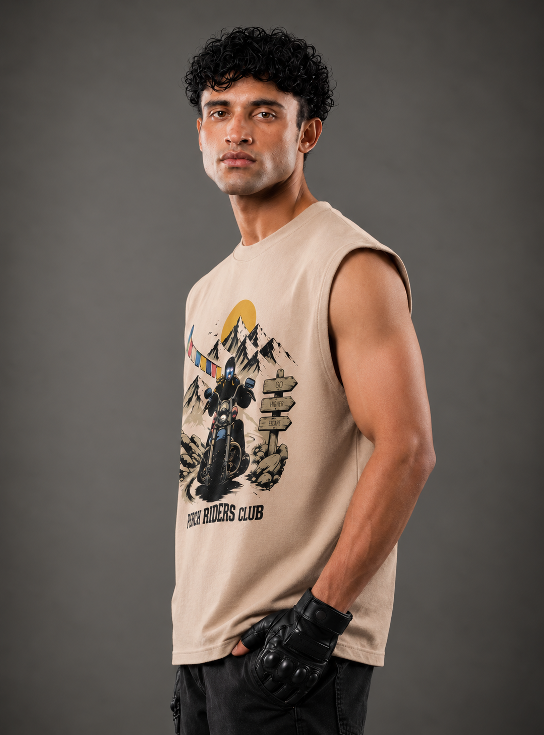 Camel Mountain Print Oversized Tank Tshirt