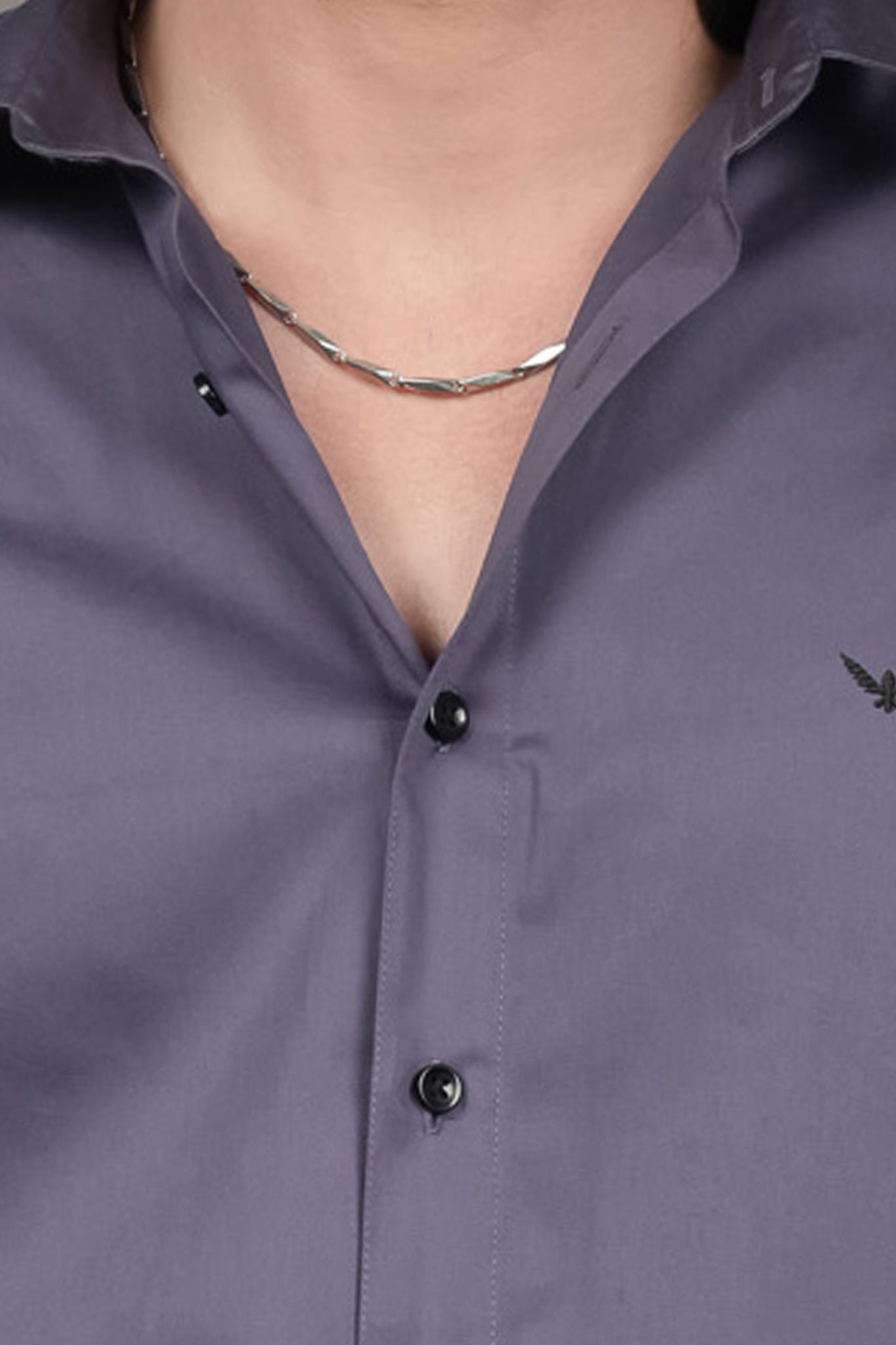 Purple Solid Cotton Satin Slim Fit Shirt