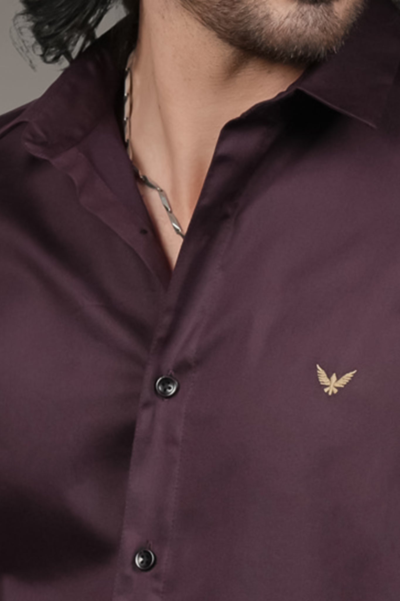 Wine Solid Cotton Satin Slim Fit Shirt