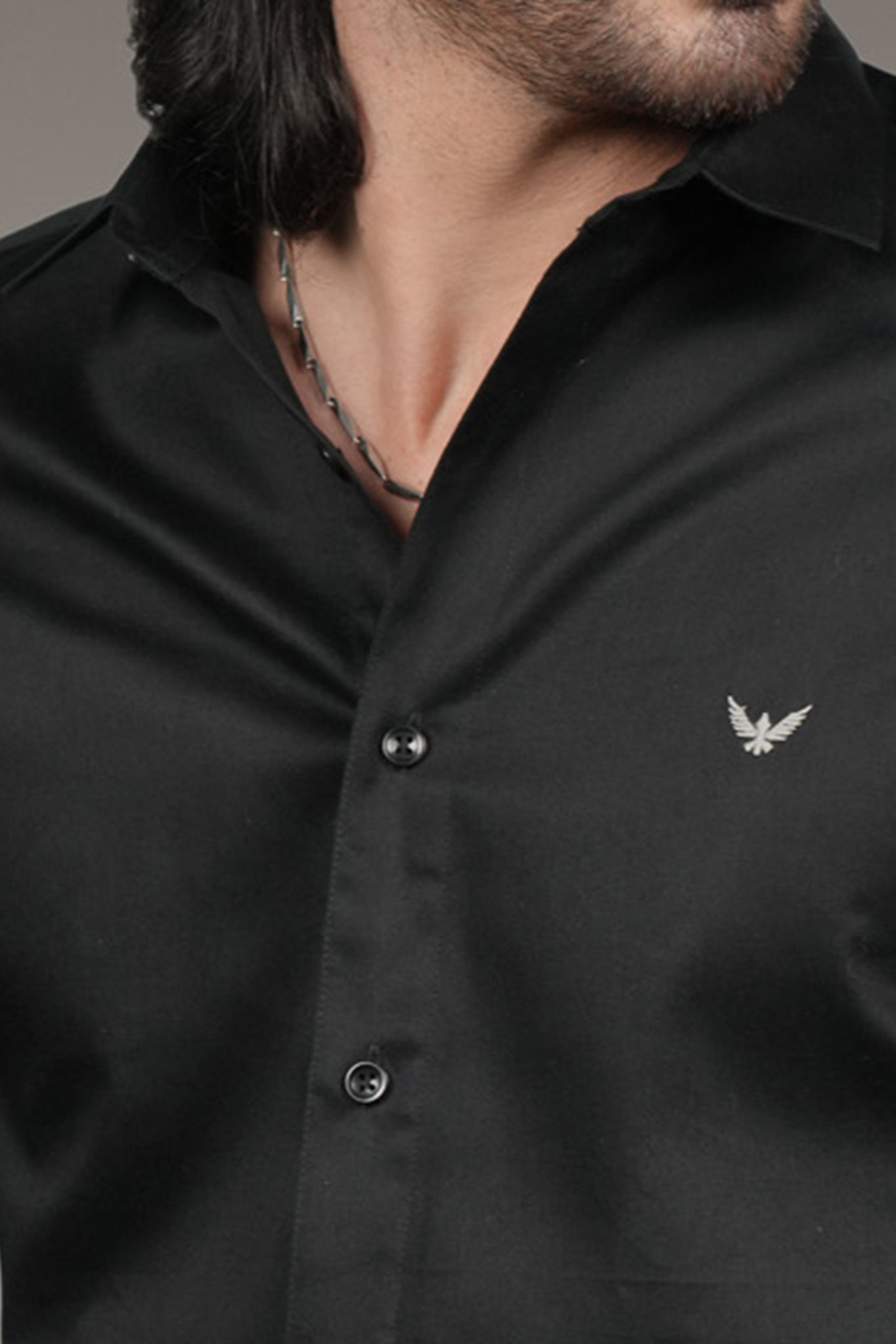 Black Solid Cotton Satin Slim Fit Shirt