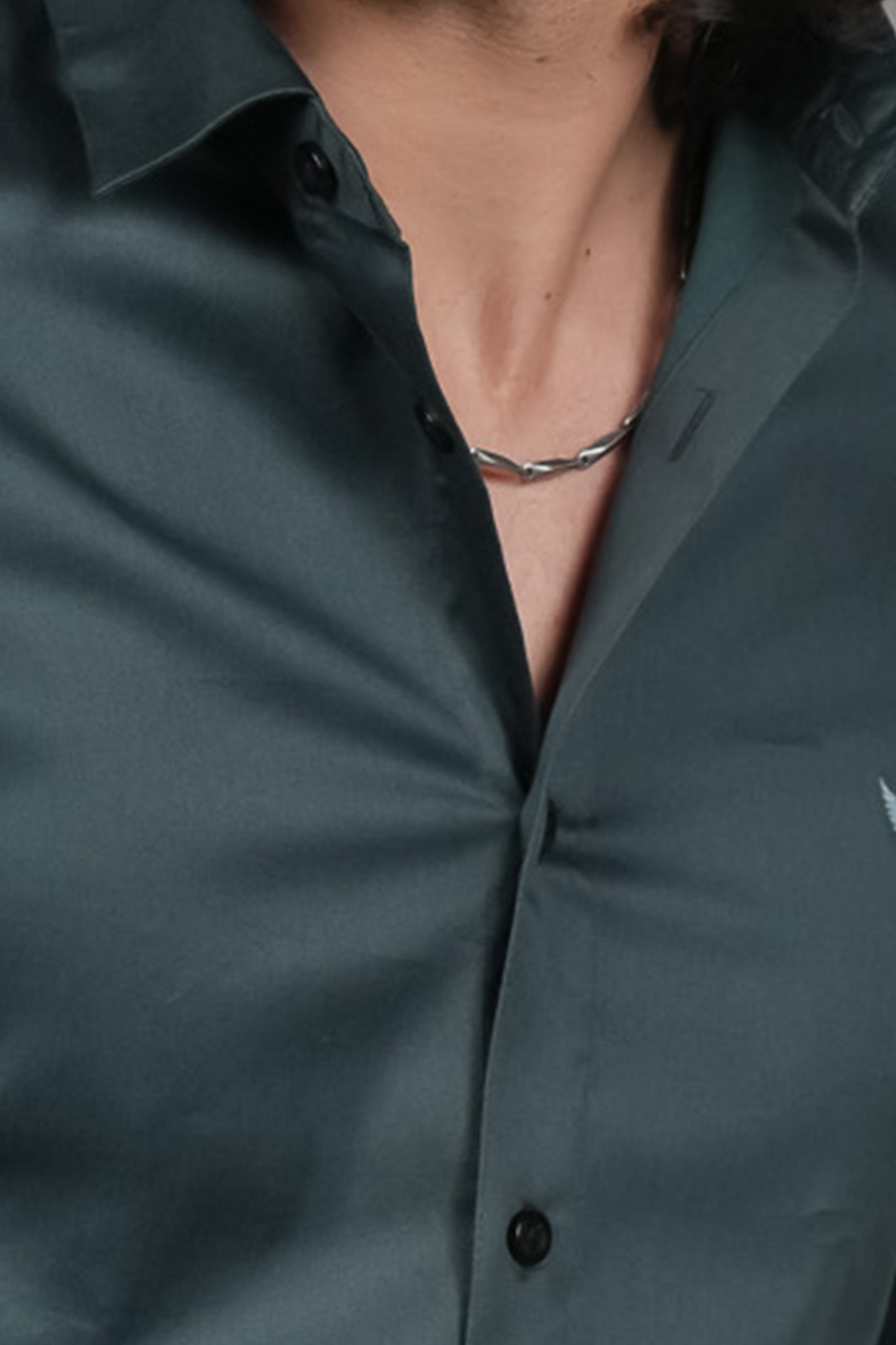 Teal Solid Cotton Satin Slim Fit Shirt