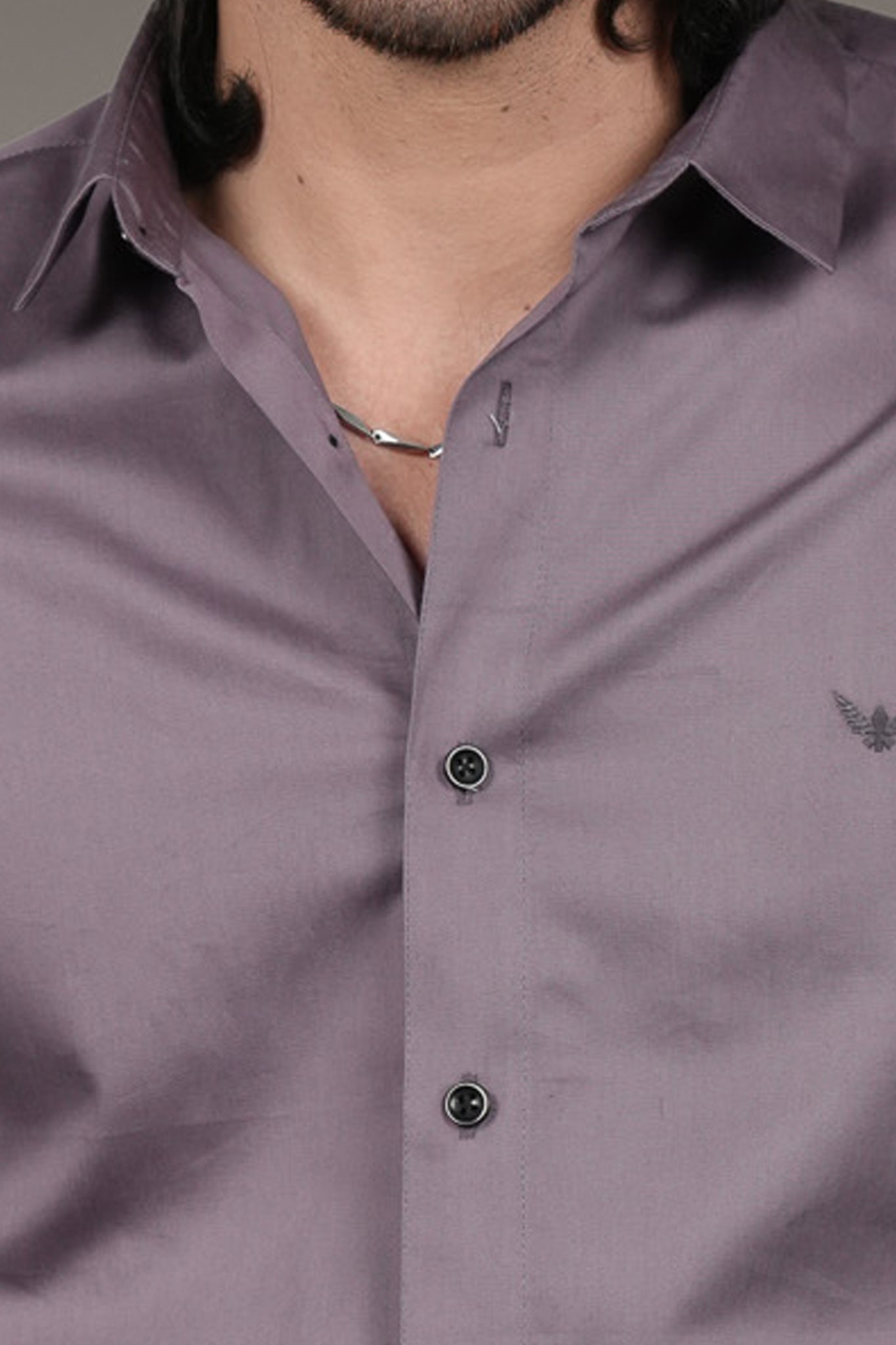 Mauve Solid Cotton Satin Slim Fit Shirt