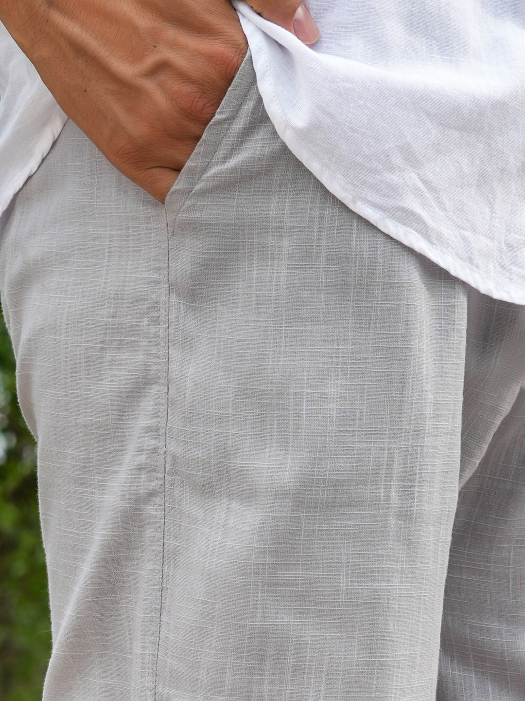 Grey Solid Pre-Washed Linen Trouser