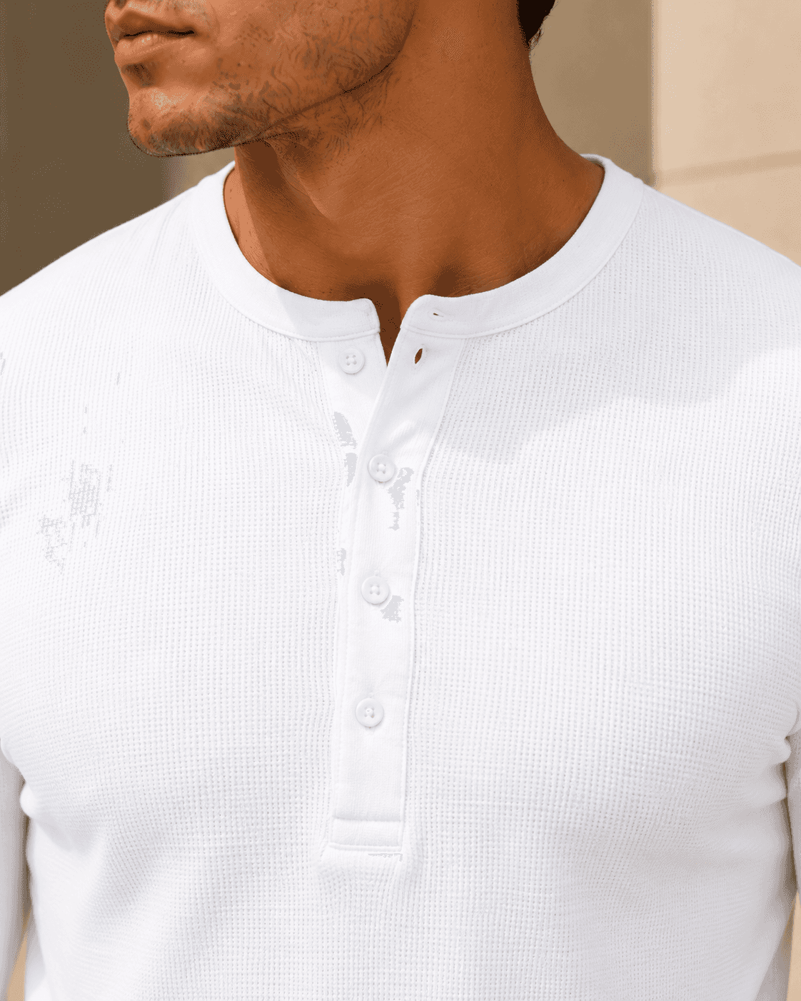 White Waffle Henley Full Sleeve T-Shirt