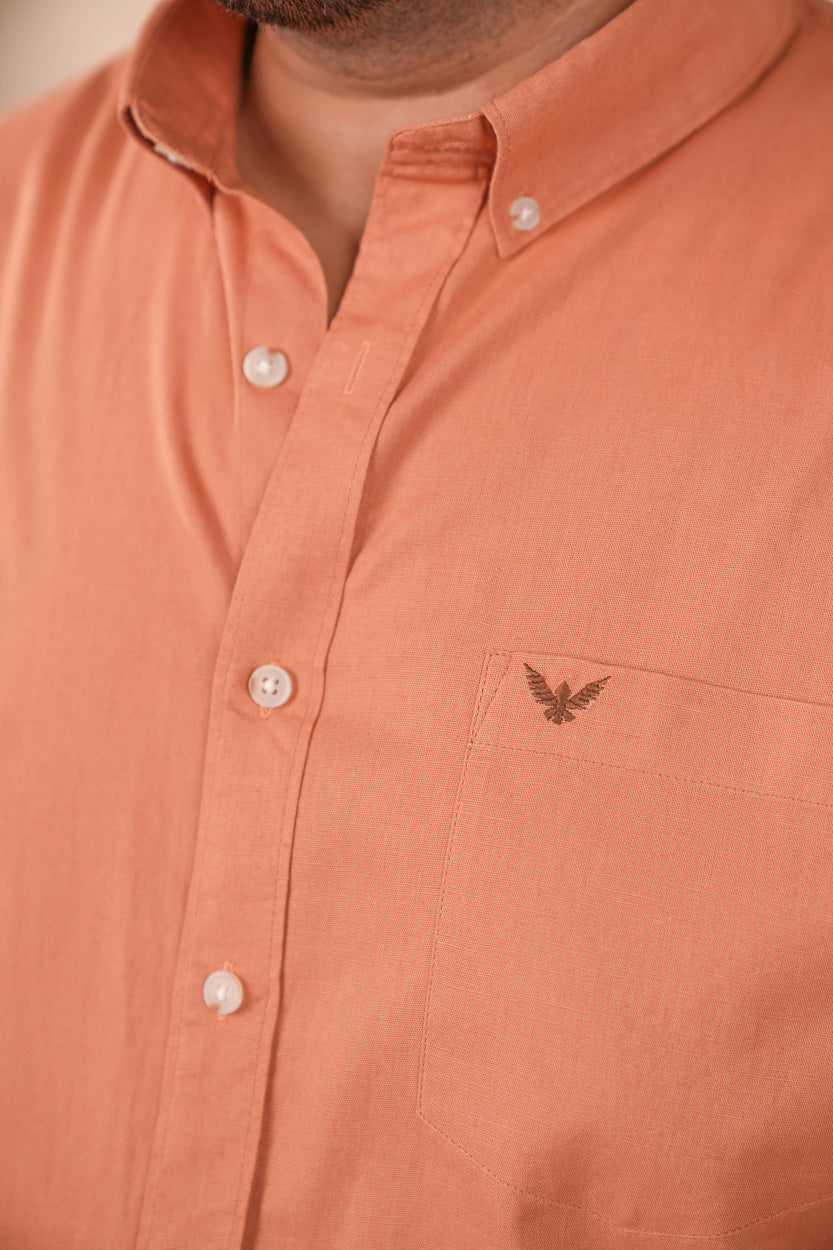 Orange Solid Pre-Washed Regular Plus Size Linen Cotton Shirt
