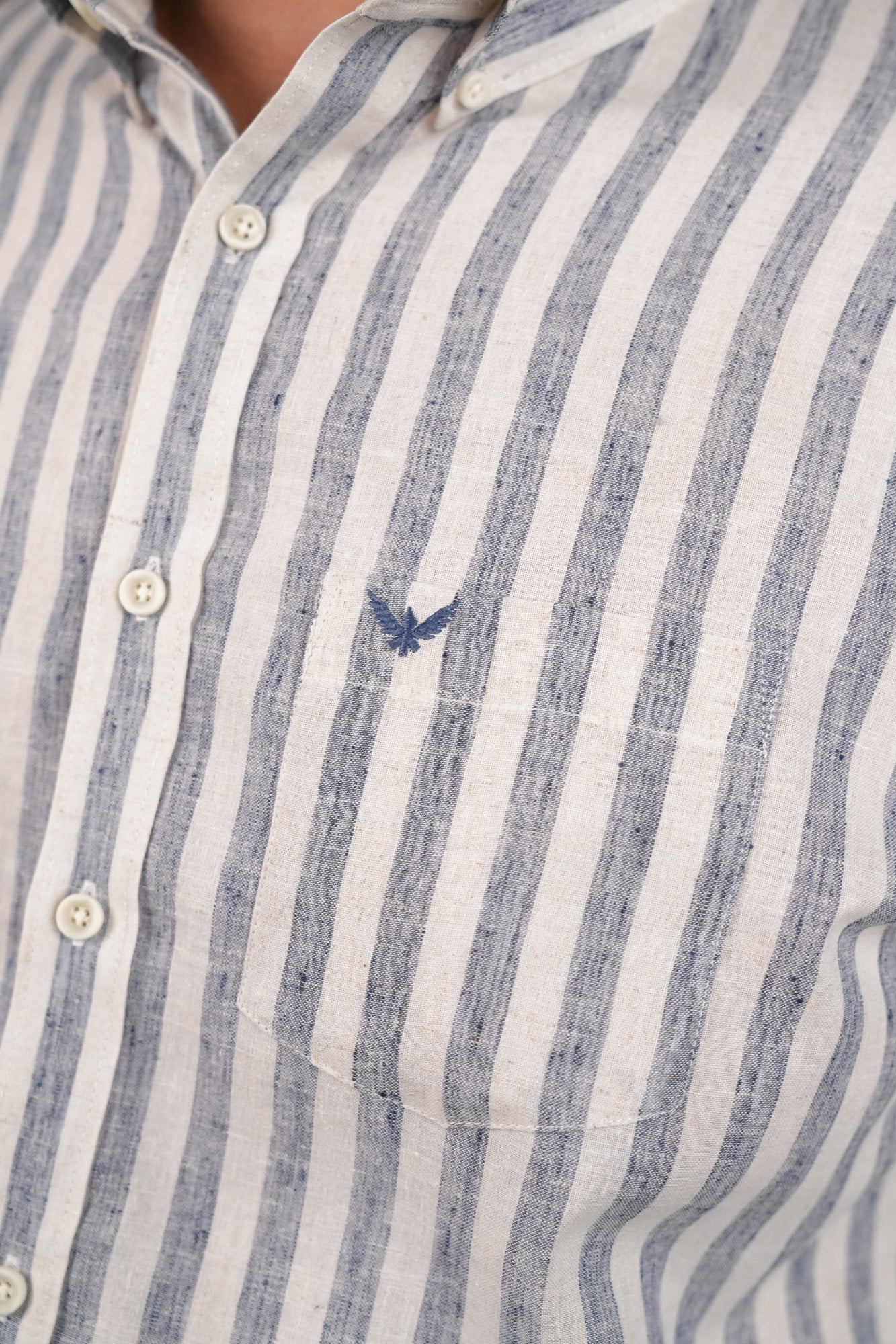 Ocean Blue Stripes Pre-Washed Linen Cotton Regular Plus Size Shirt