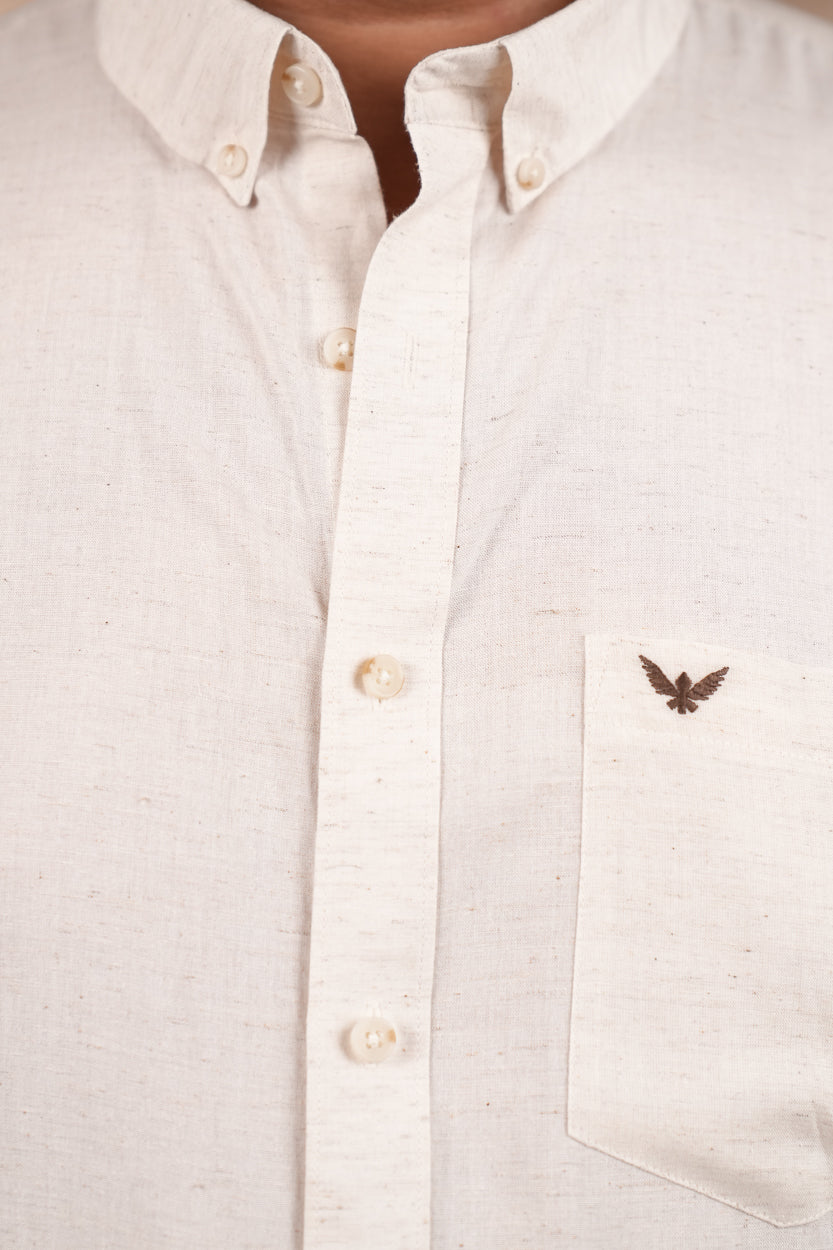 Natural Grain Ivory Pre-Washed Regular Plus Size Linen Cotton Shirt