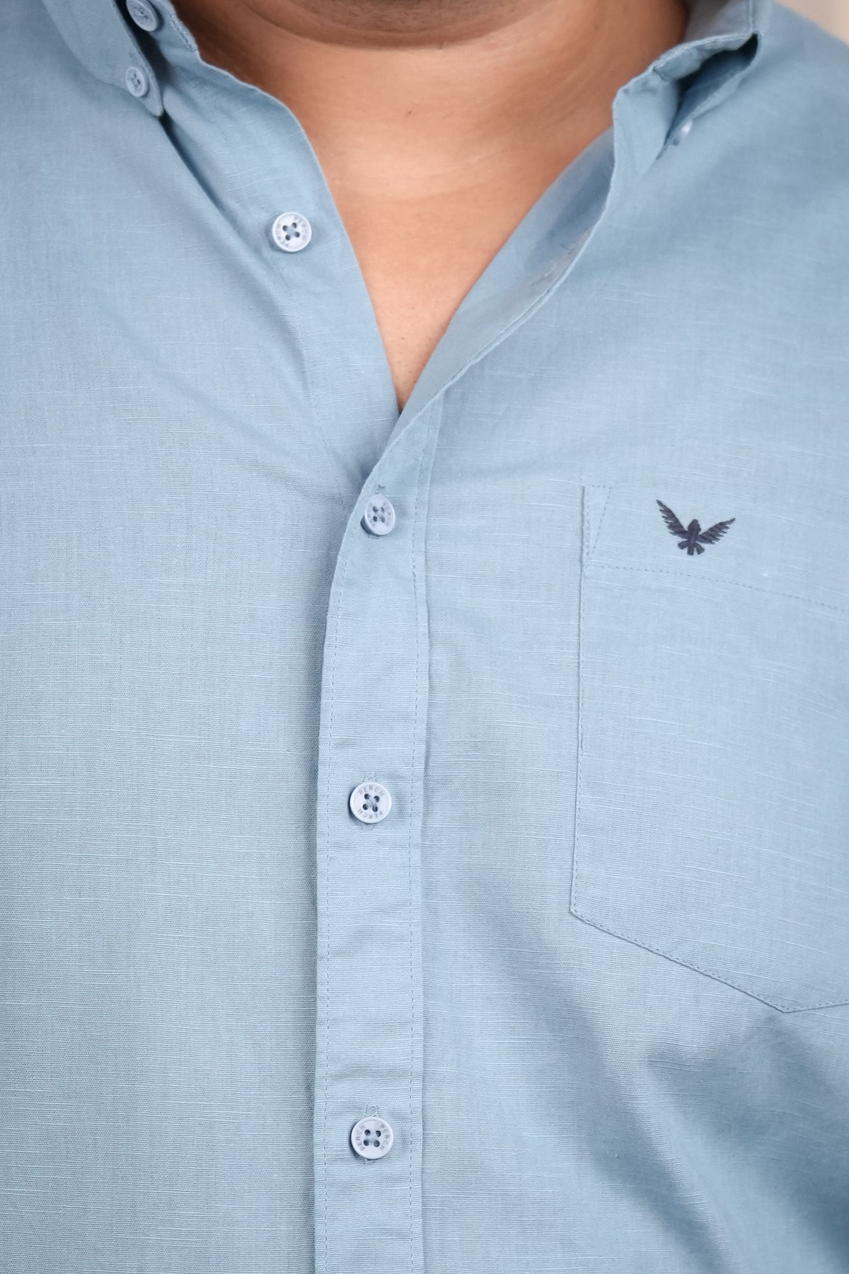 Aqua Blue Pre-Washed Regular Plus Size Linen Blend Shirt
