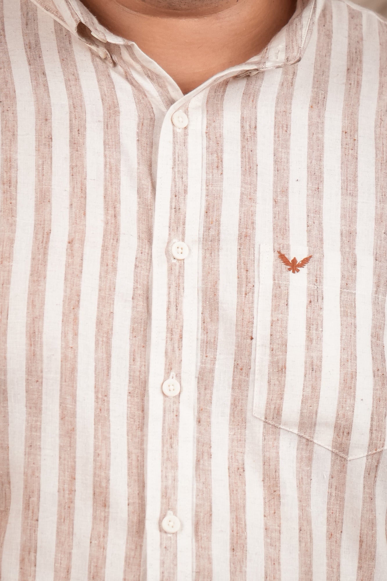 Rust Striped Regular Plus Size Pre-Washed Linen Cotton Shirt