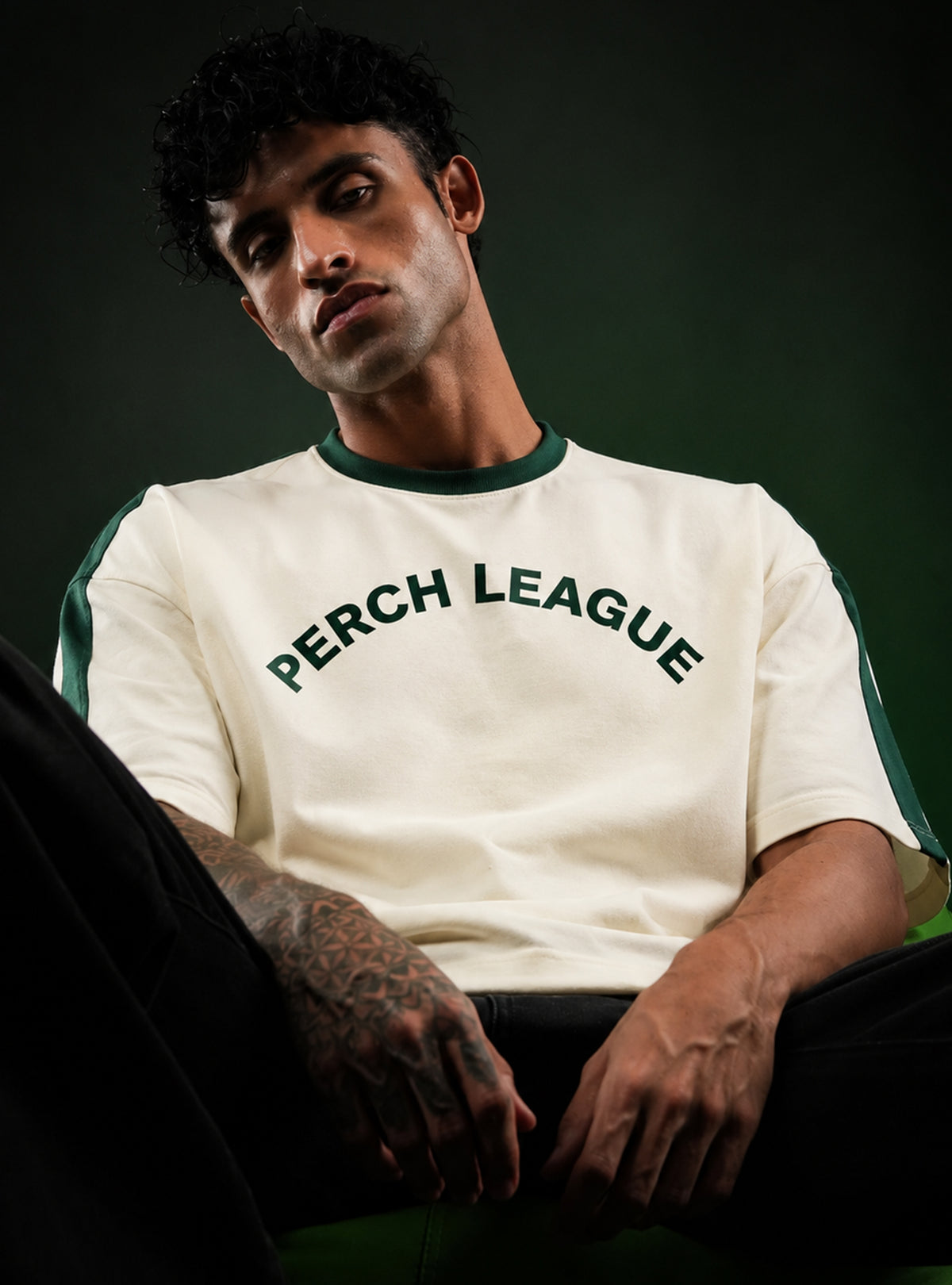 Cream Perch League Cotton Oversized Tshirt for Men & Women