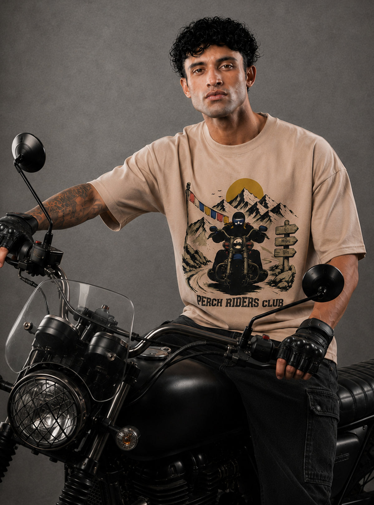 Camel Mountain Print Oversized Tshirt