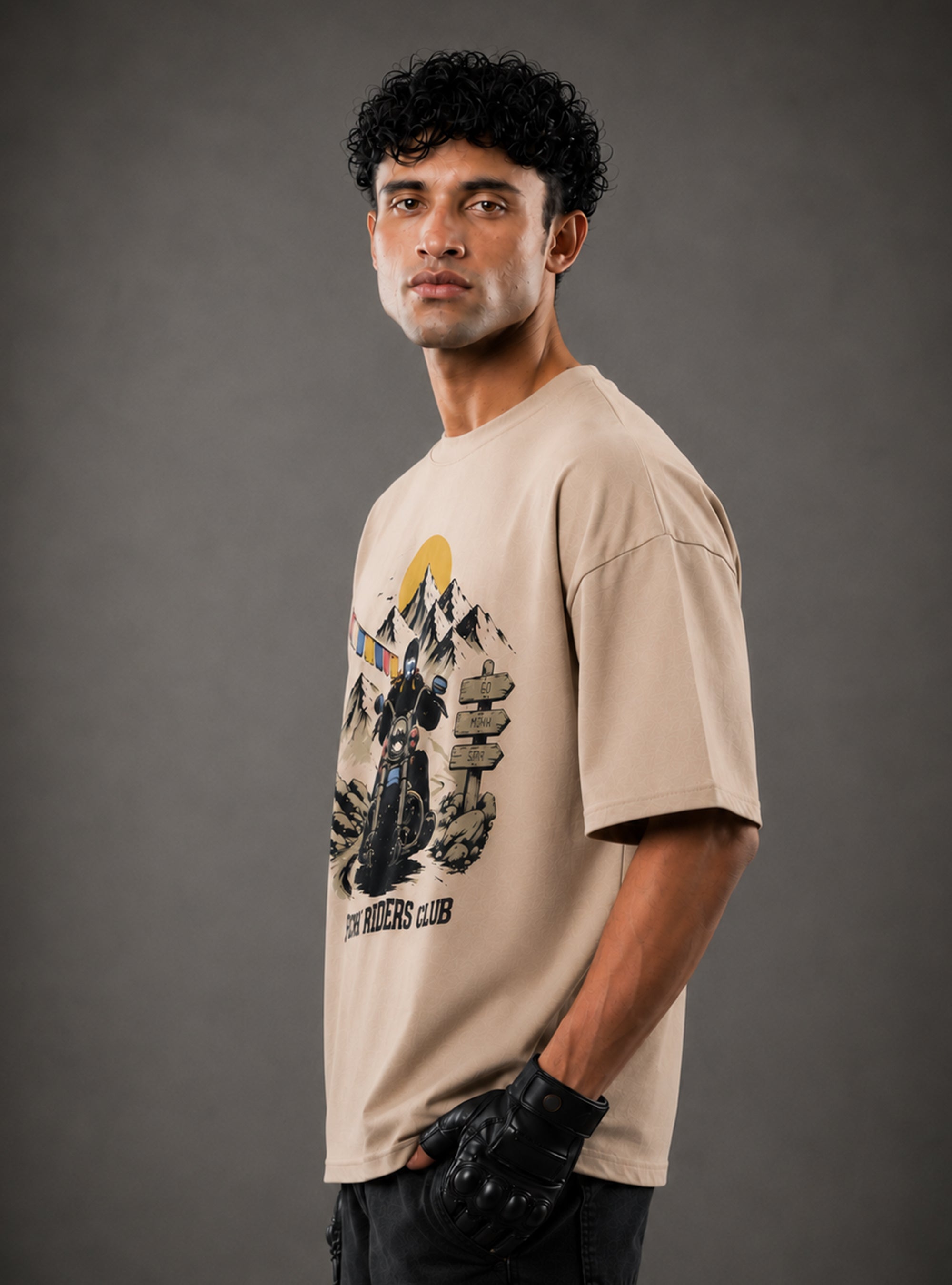 Camel Mountain Print Oversized Tshirt