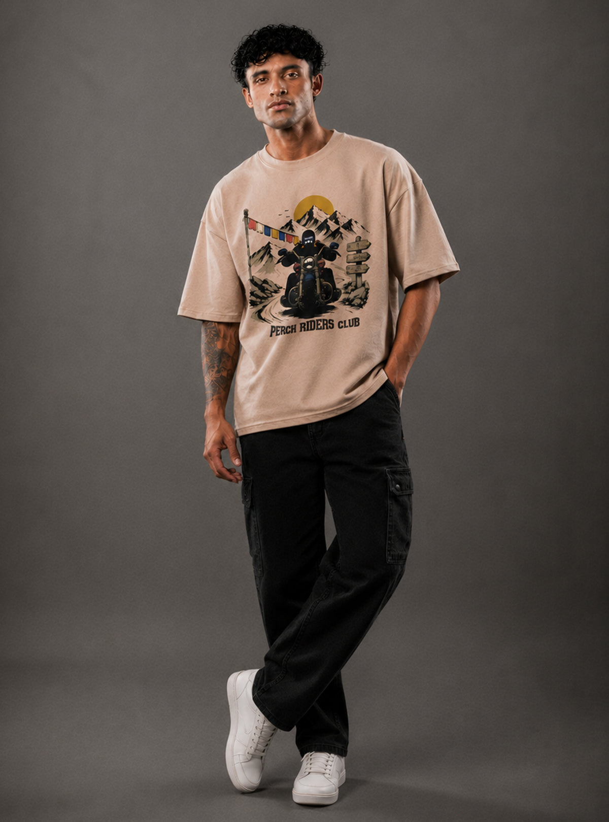 Camel Mountain Print Oversized Tshirt
