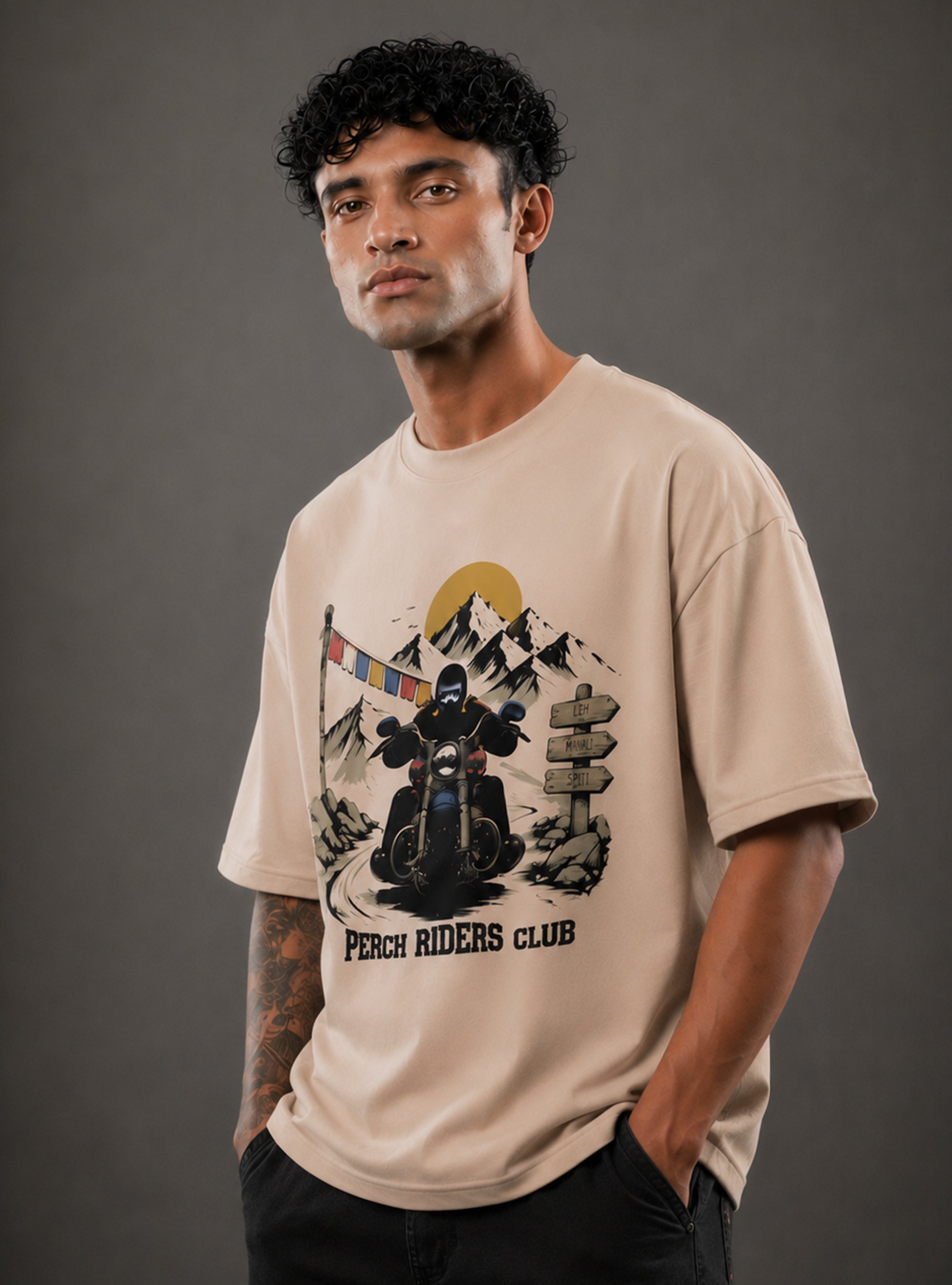 Camel Mountain Print Oversized Tshirt