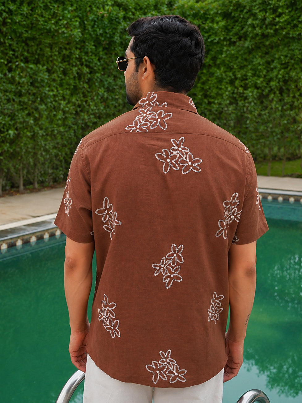 Rust Pre-Washed Embroidery Linen Cotton Shirt