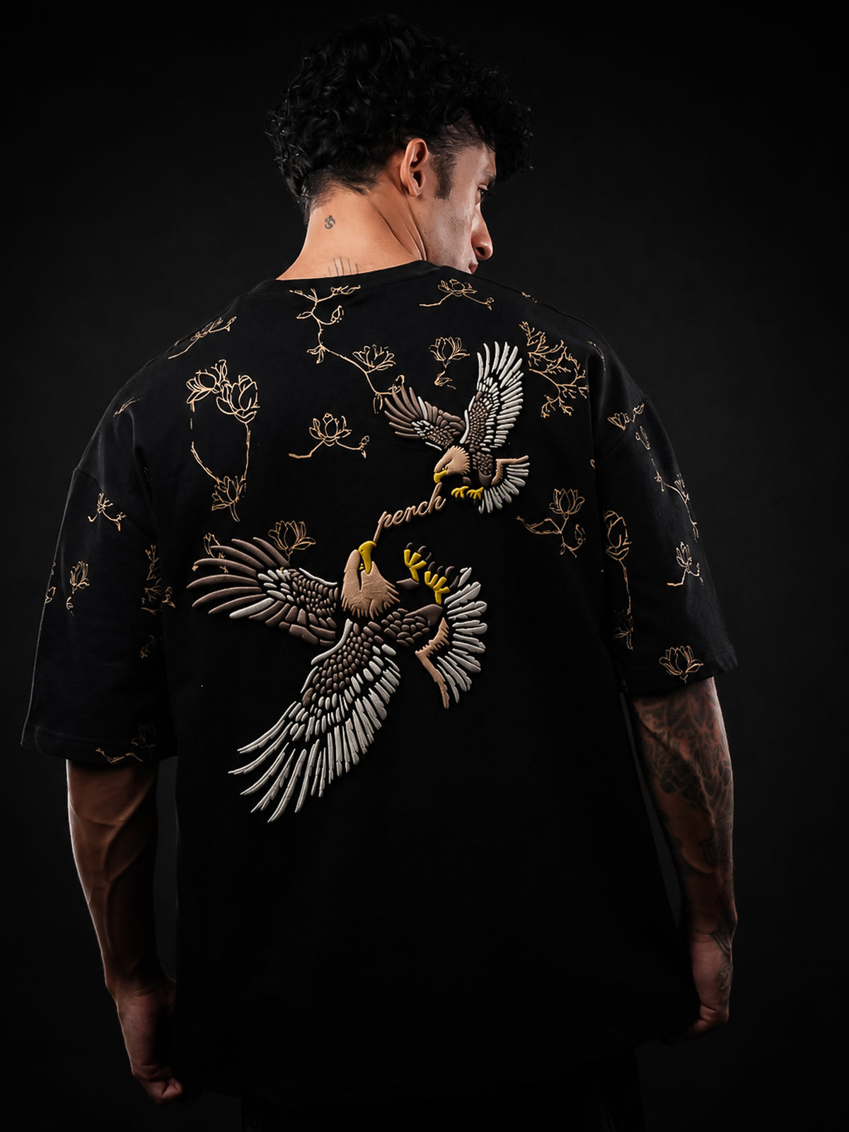 Black Eagle Print Oversized Tshirt