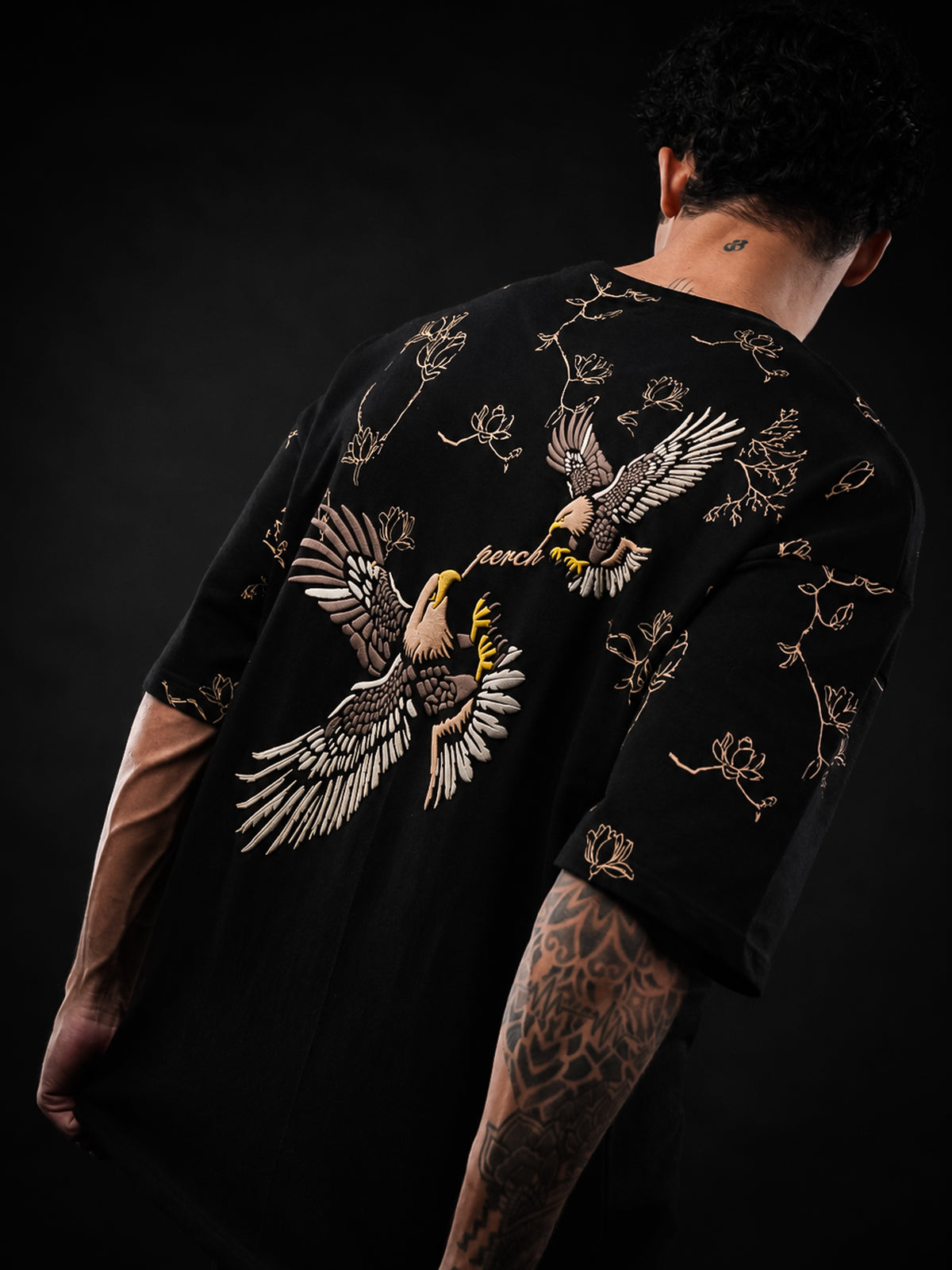 Black Eagle Print Oversized Tshirt