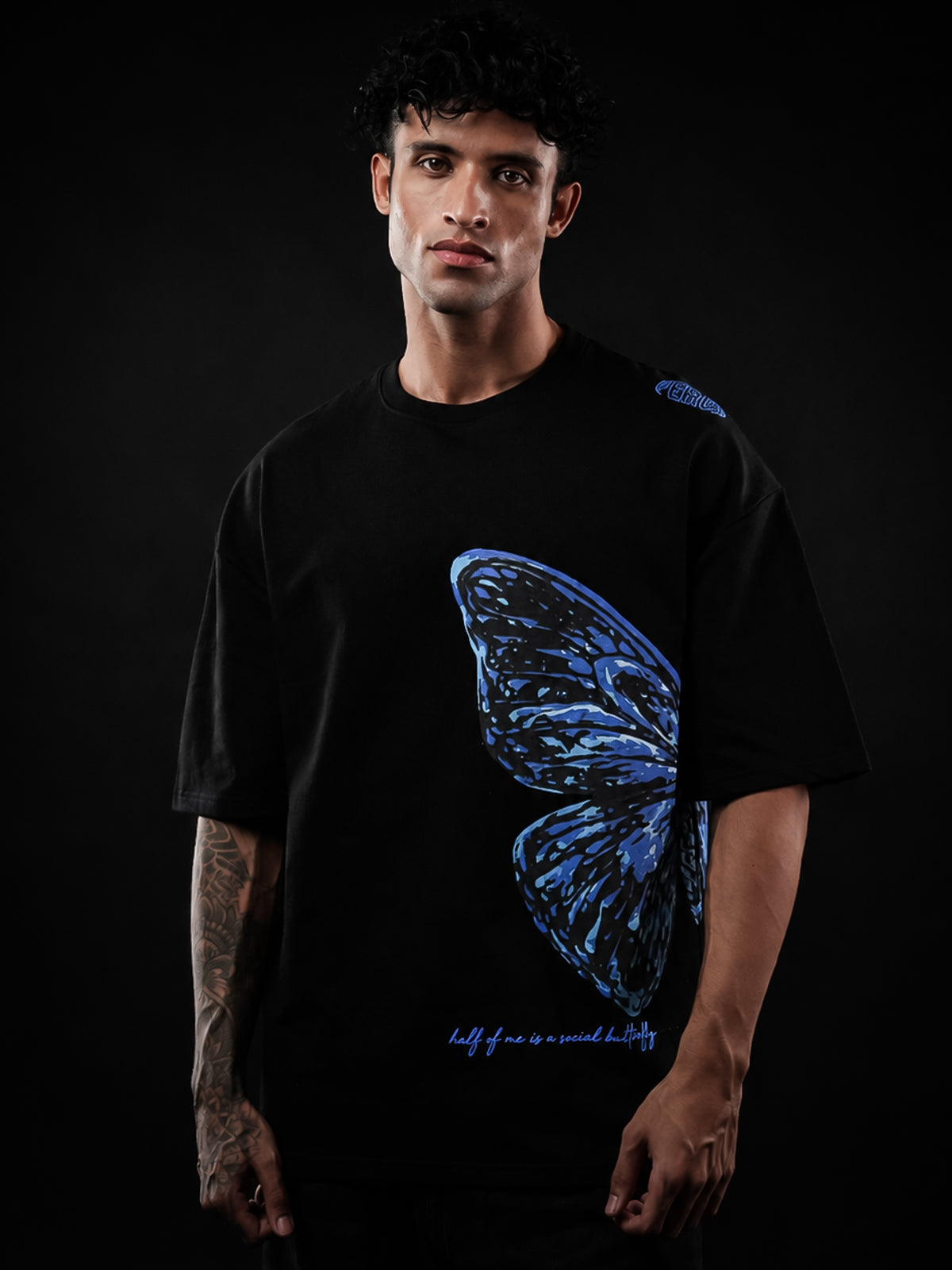 Black Butterfly Print Oversized Tshirt