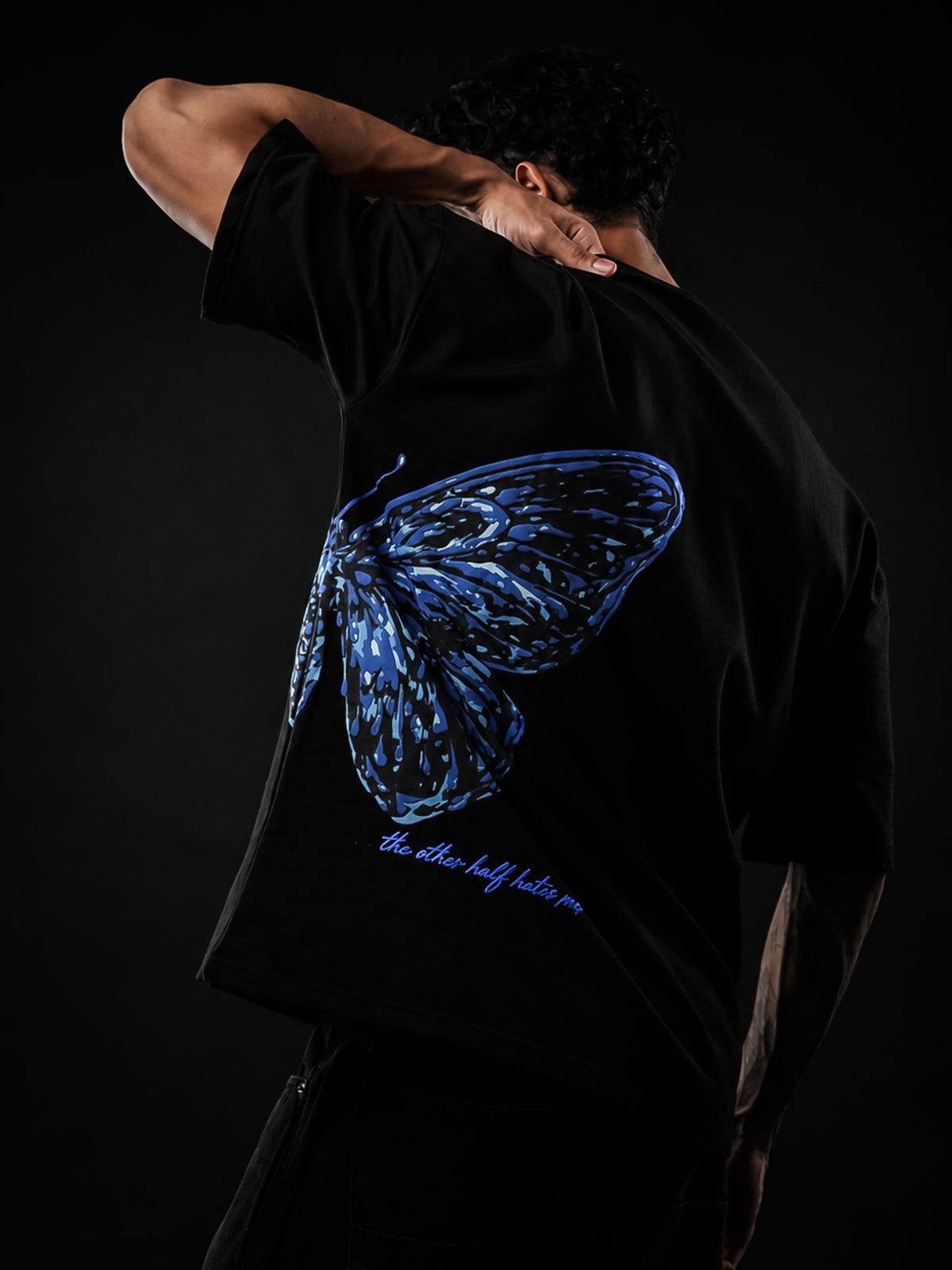 Black Butterfly Print Oversized Tshirt