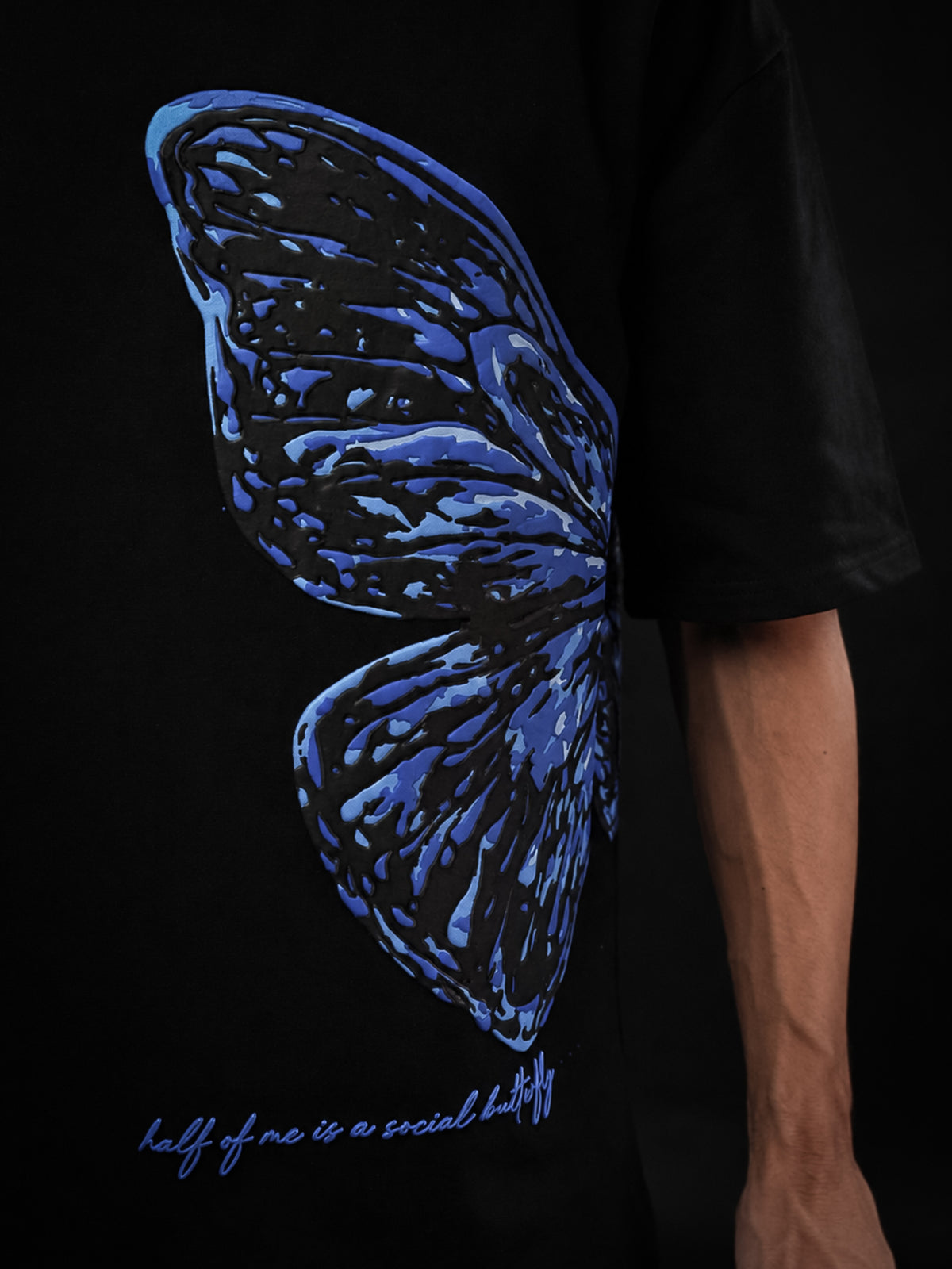 Black Butterfly Print Oversized Tshirt