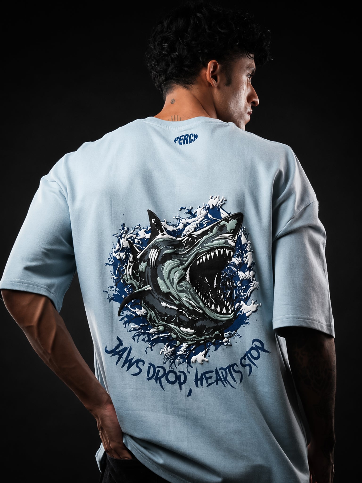 Sky Bue Shark Print Oversized Tshirt
