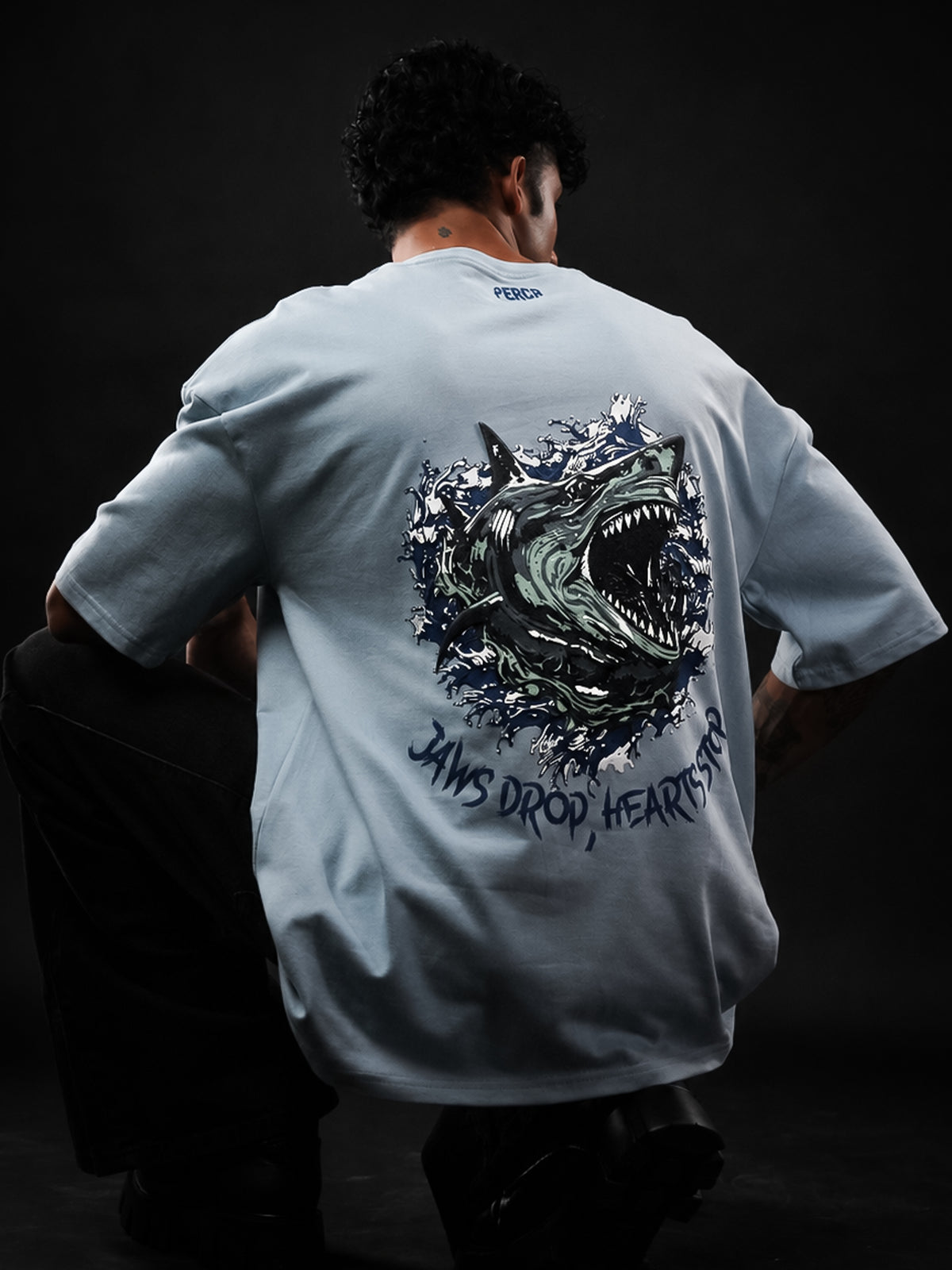 Sky Bue Shark Print Oversized Tshirt