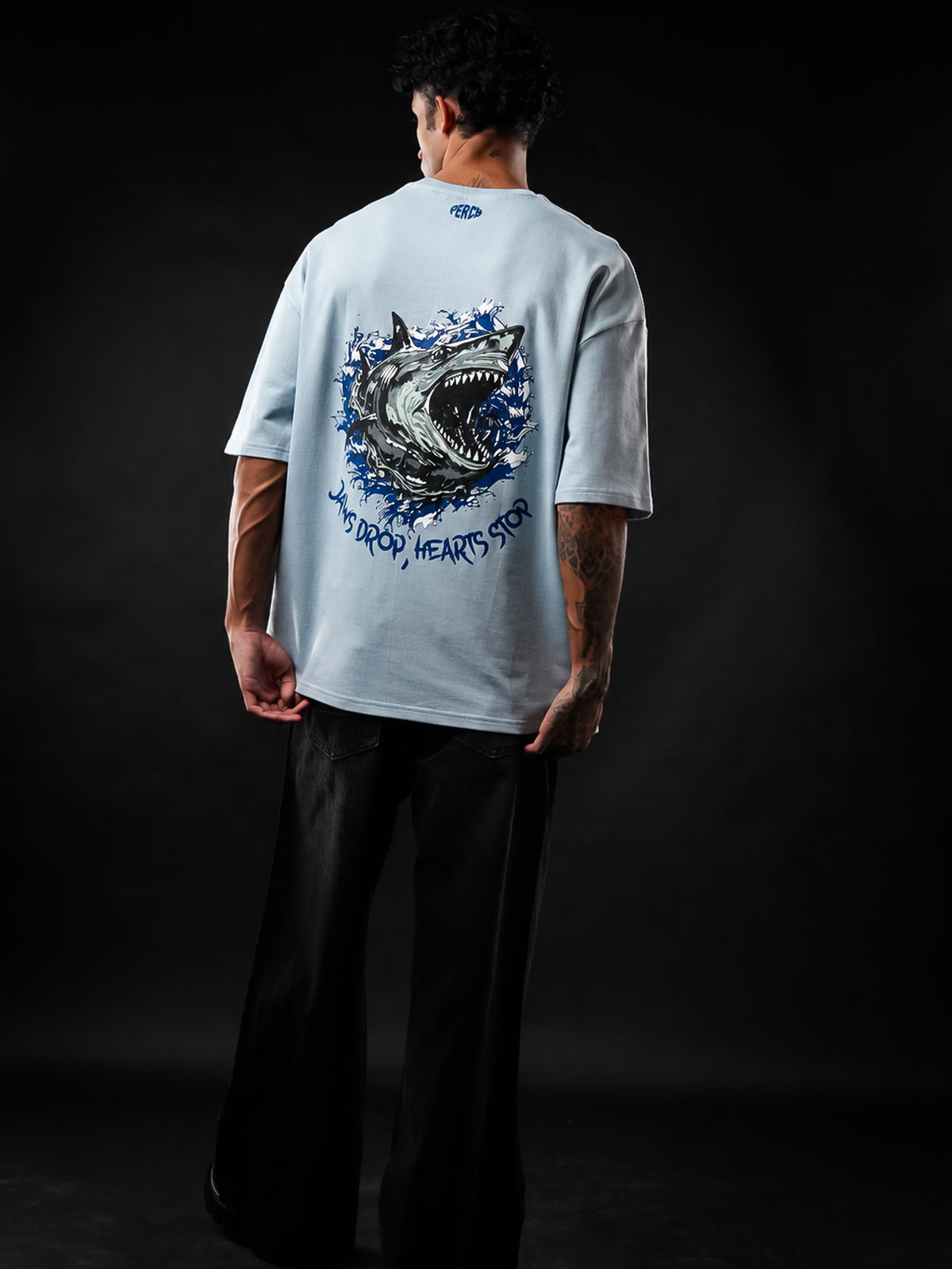 Sky Bue Shark Print Oversized Tshirt