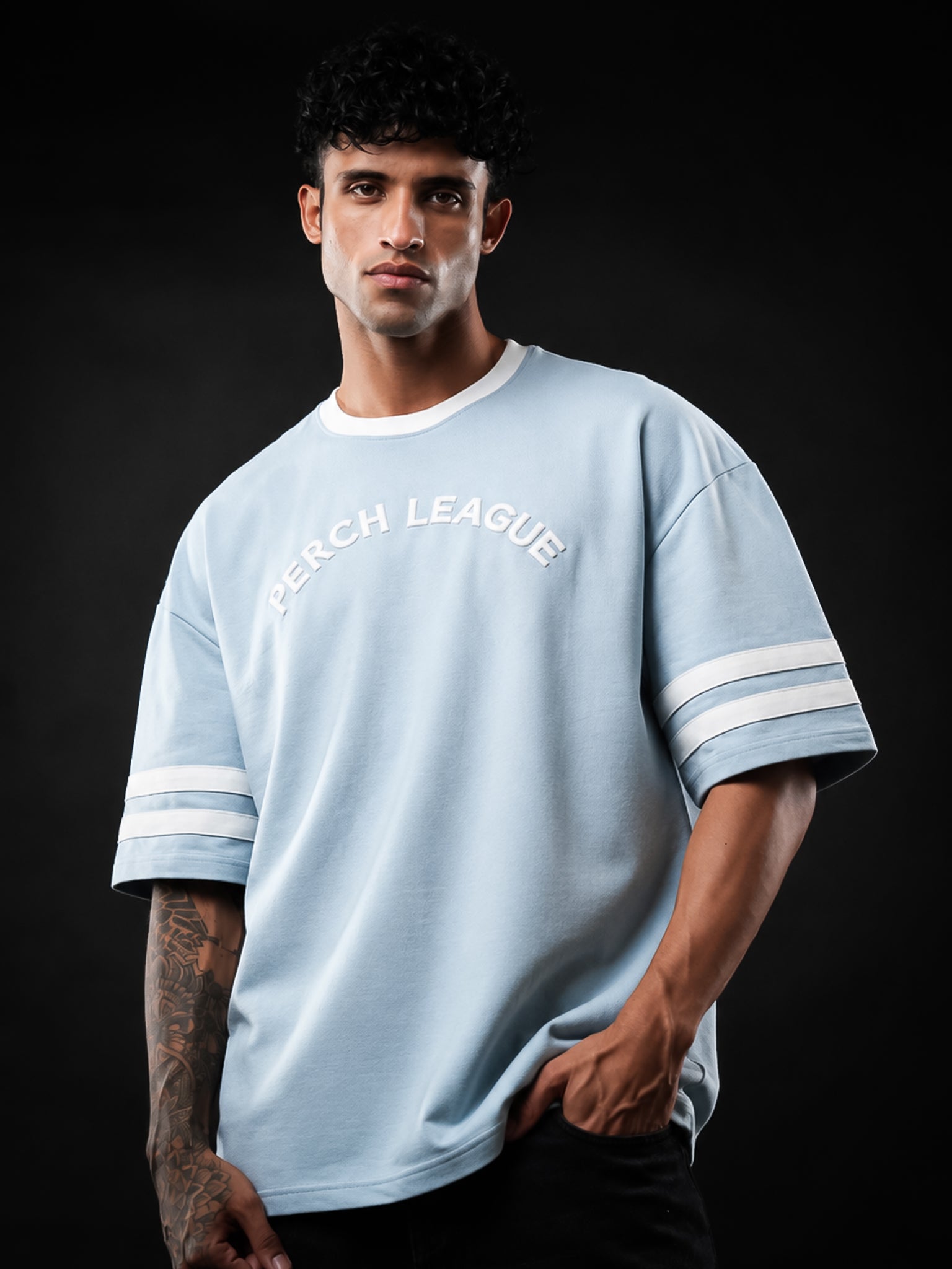 Sky Blue League Cotton Oversized Tshirt for Men & Women