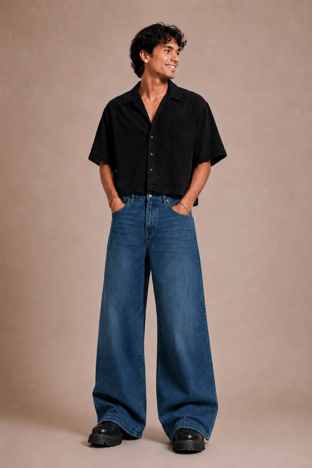 Teal Blue Washed Wide Flared Jeans