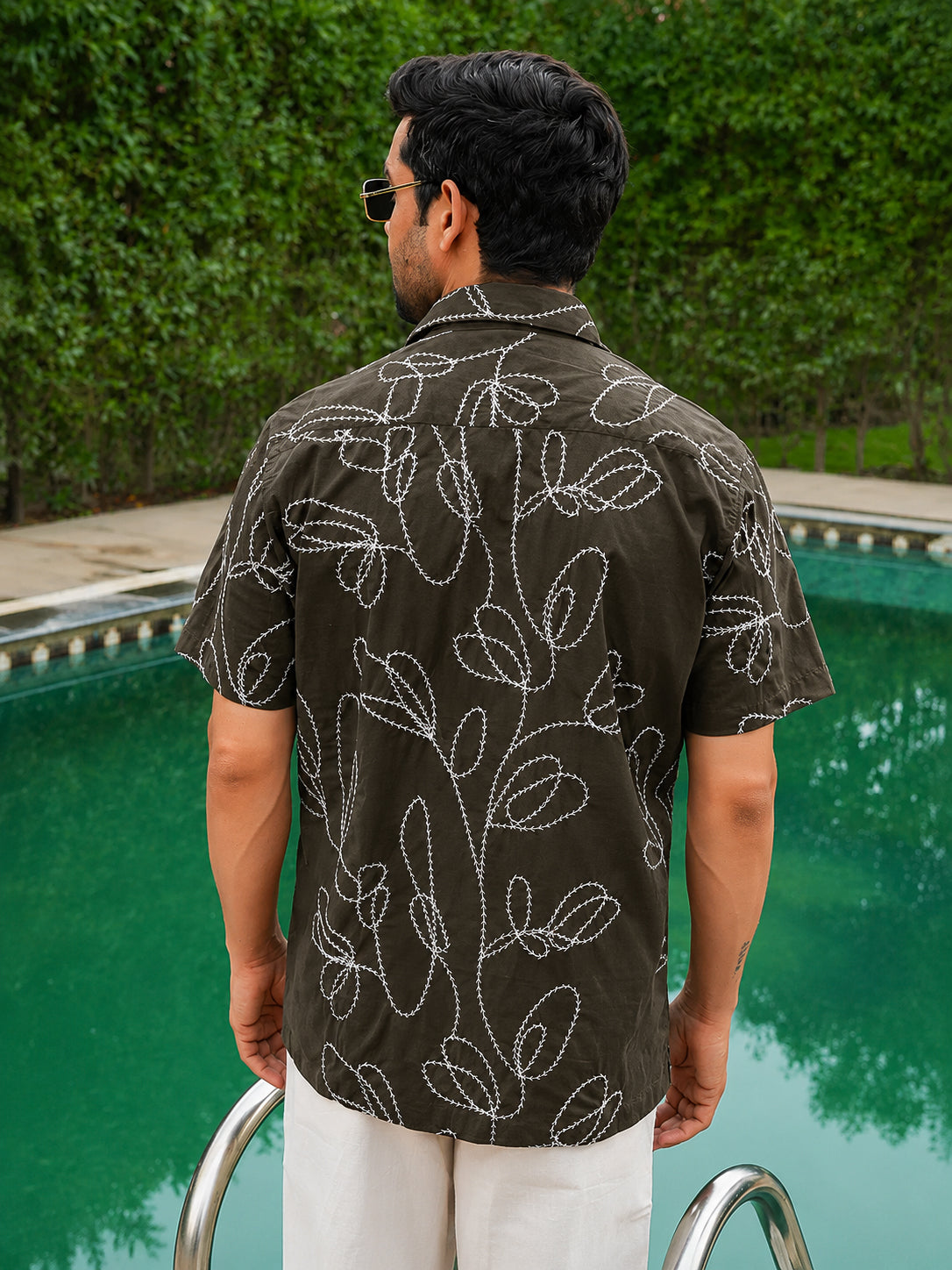 Olive Pre-Washed Embroidery Linen Cotton Shirt