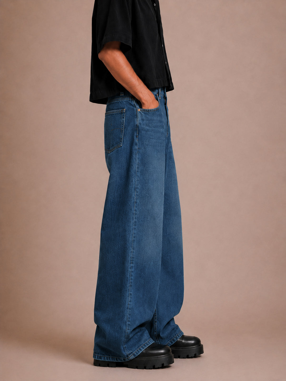 Teal Blue Washed Wide Flared Jeans