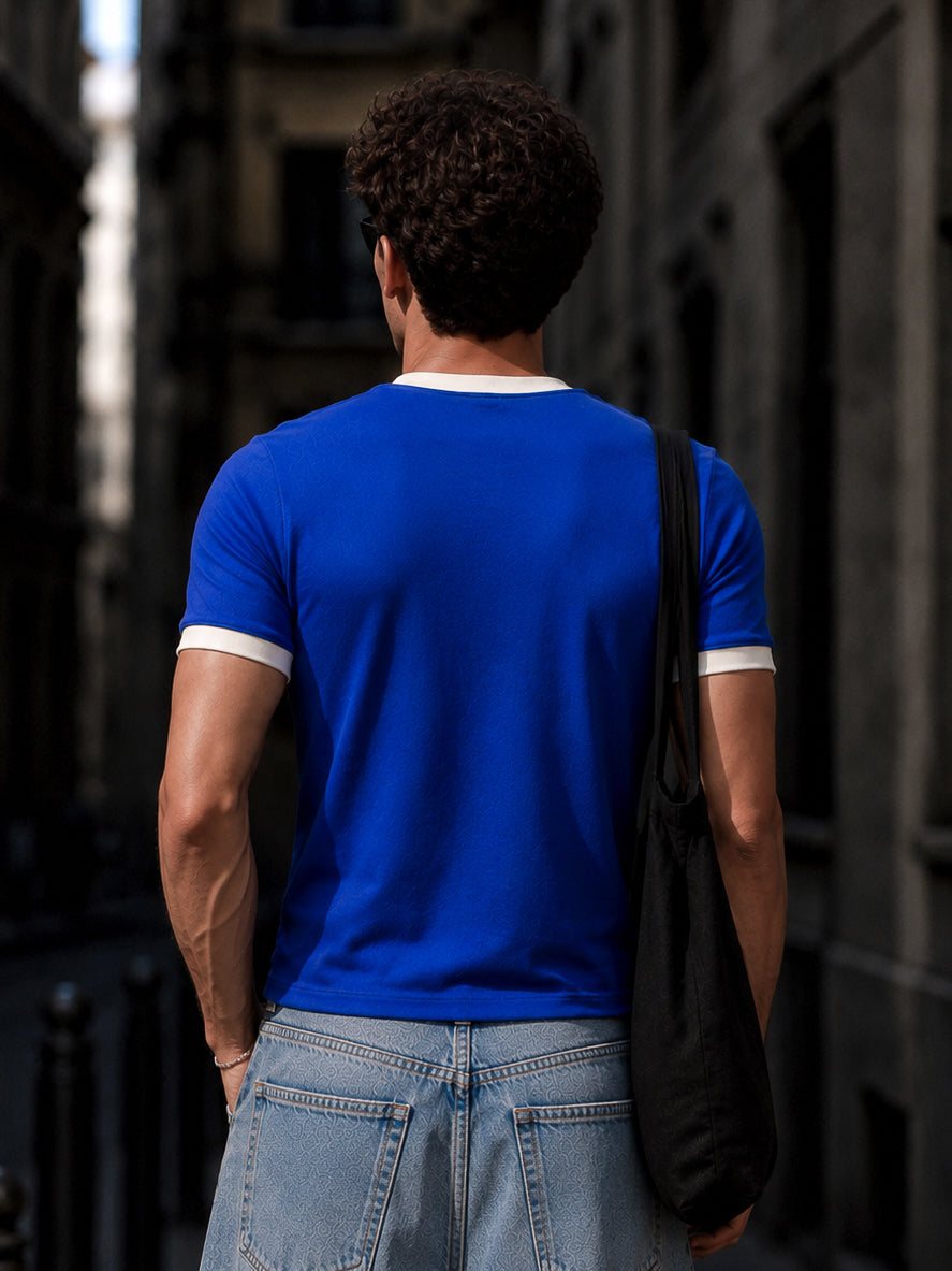 Royal Blue Cotton Half Sleeve Regular Fit Ringer Tshirt