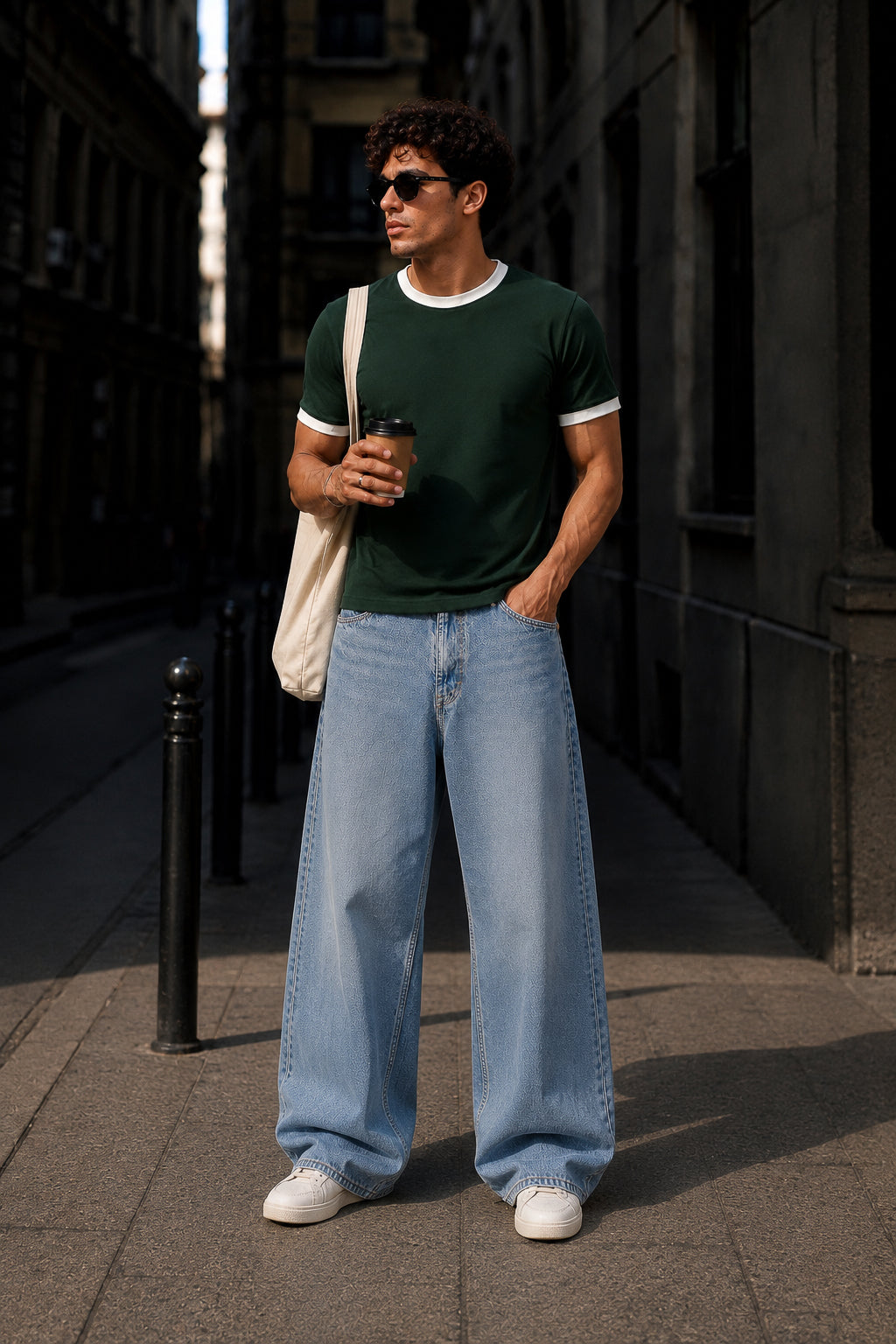 English Green Cotton Half Sleeve Regular Fit Ringer Tshirt
