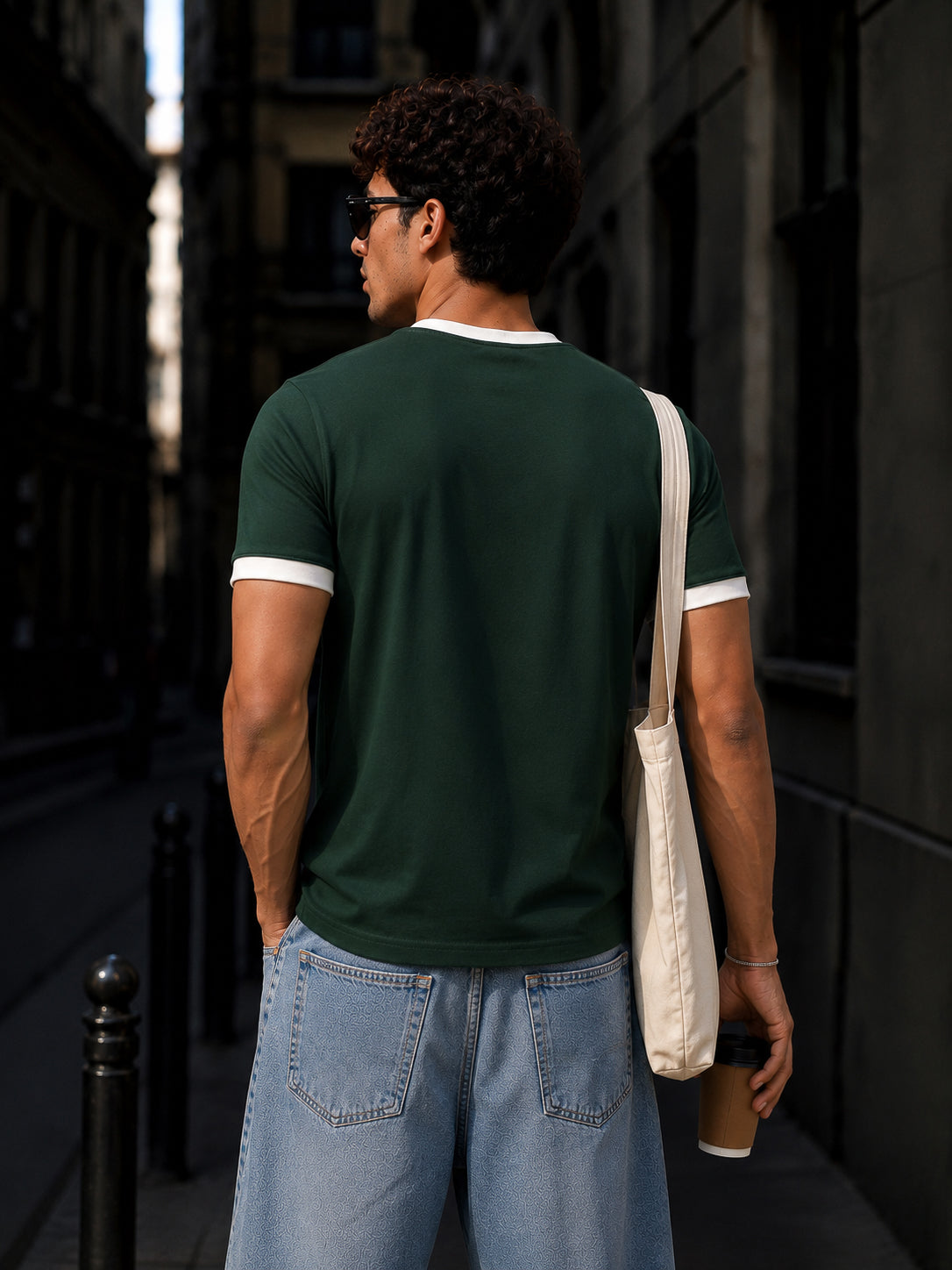 English Green Cotton Half Sleeve Regular Fit Ringer Tshirt