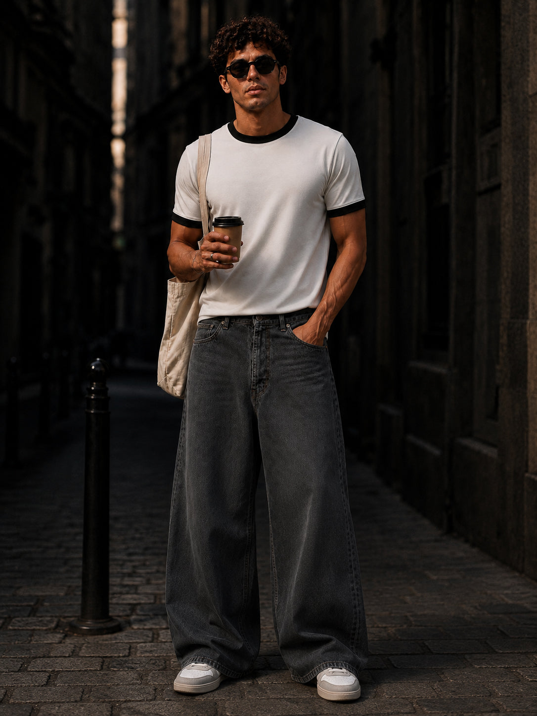White And Black Cotton Half Sleeve Regular Fit Ringer Tshirt
