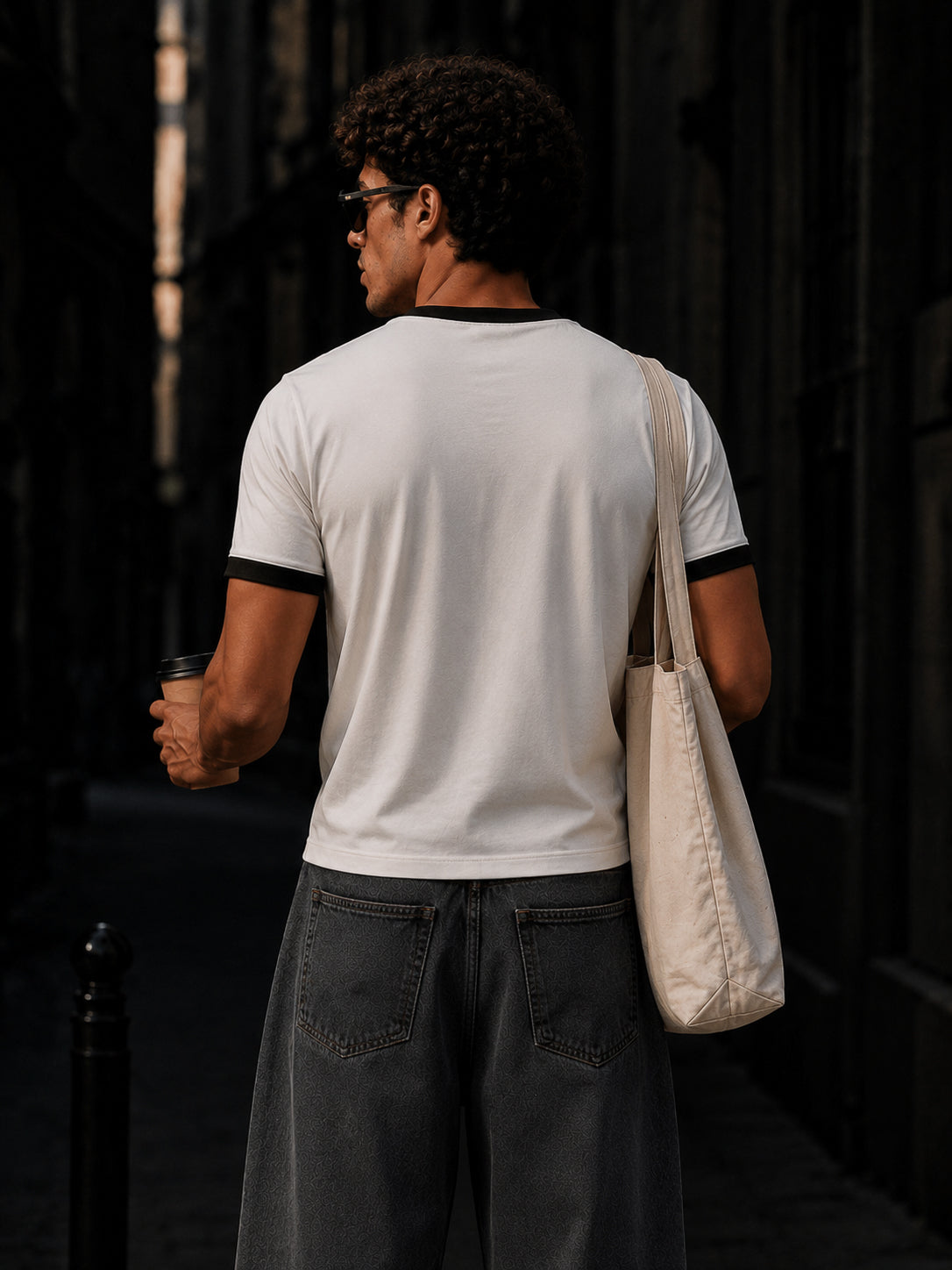 White And Black Cotton Half Sleeve Regular Fit Ringer Tshirt