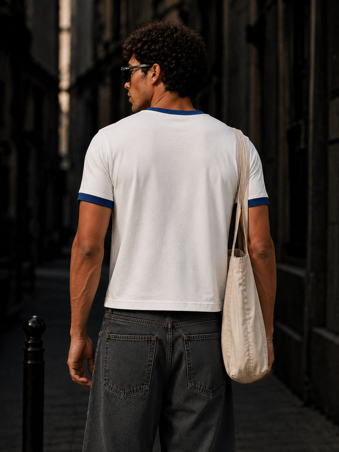 White And Royal Blue Cotton Half Sleeve Regular Fit Ringer Tshirt