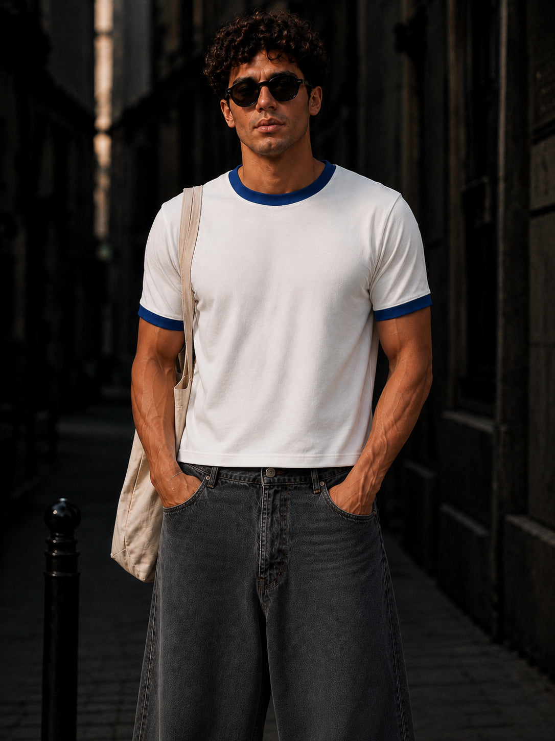 White And Royal Blue Cotton Half Sleeve Regular Fit Ringer Tshirt