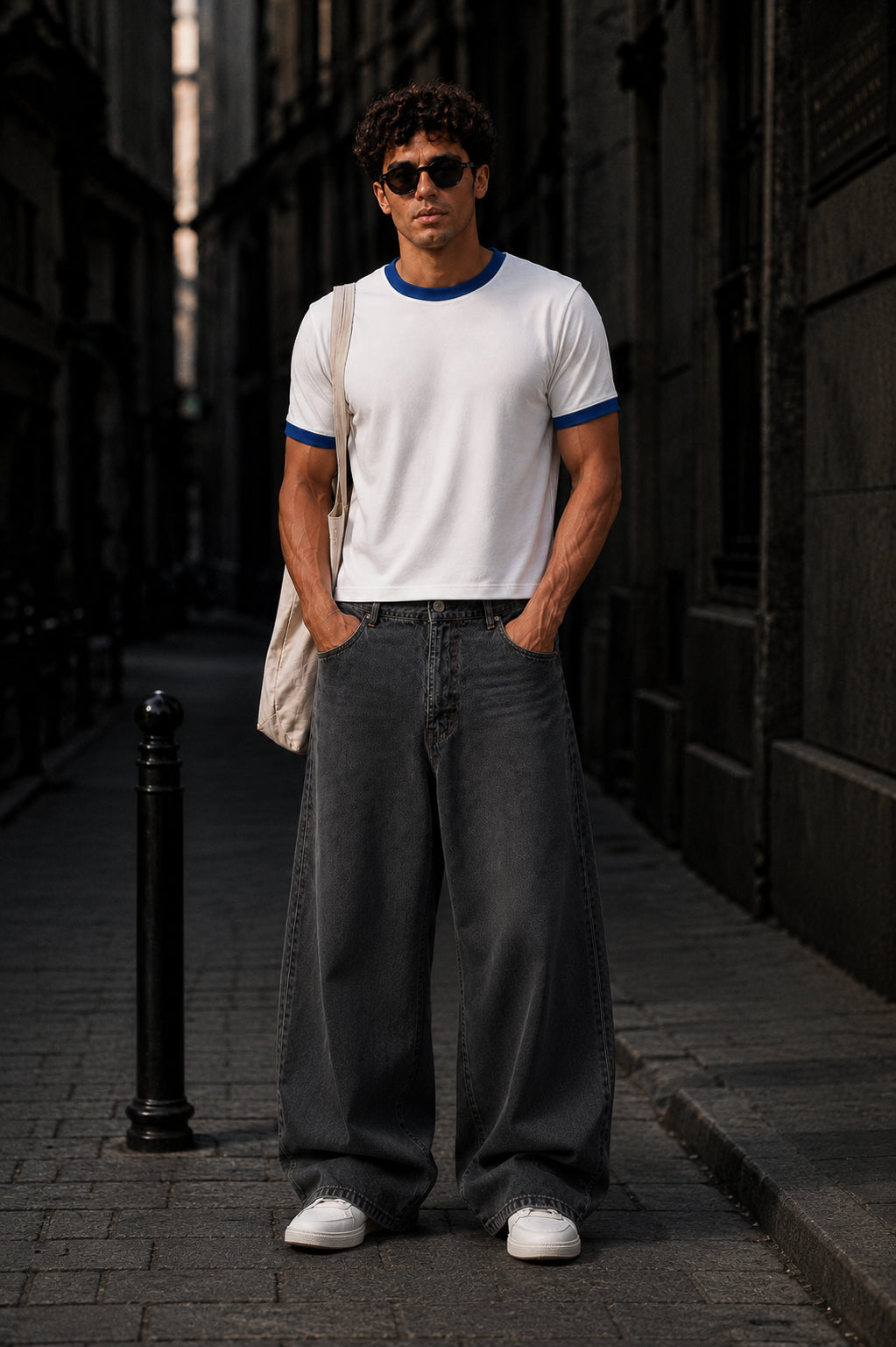White And Royal Blue Cotton Half Sleeve Regular Fit Ringer Tshirt